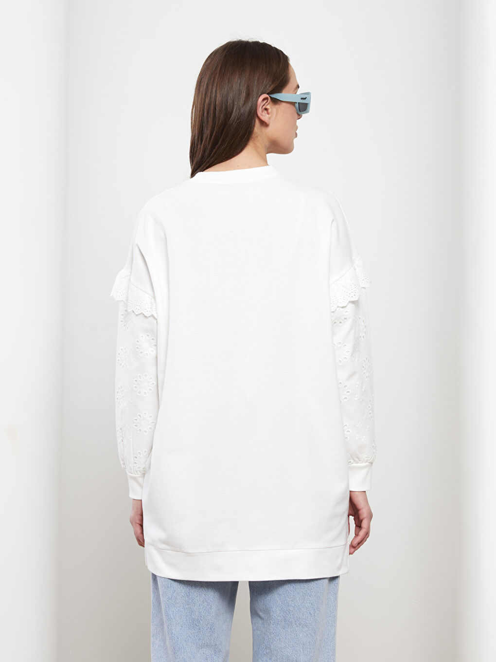 Crew Neck Embroidered Long Sleeve Oversize Women's Sweatshirt Tunic-4