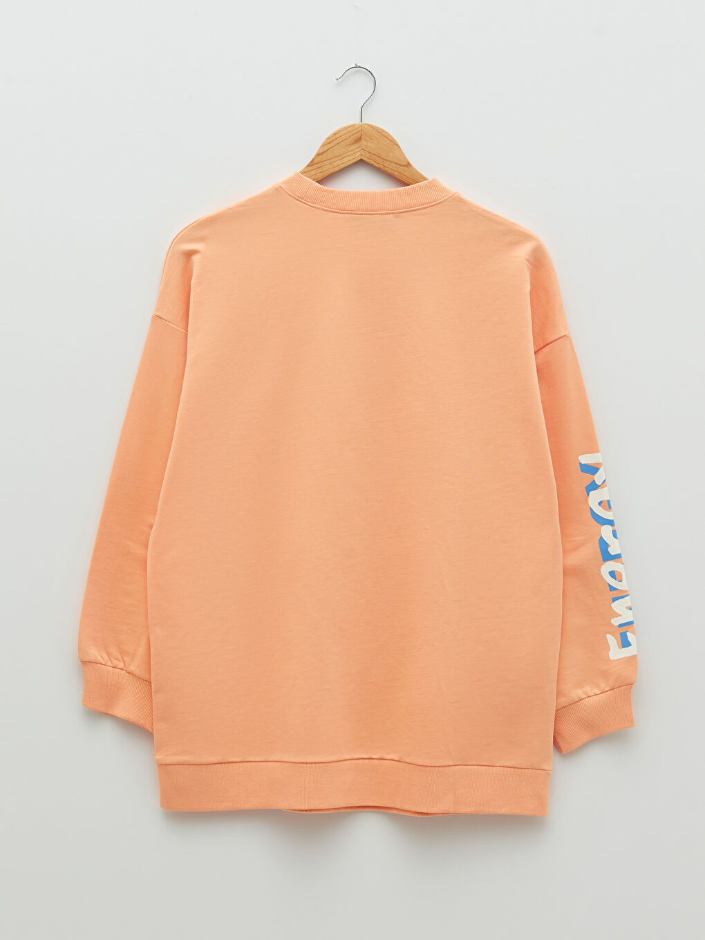 Pembe Bisiklet Yaka Baskılı Uzun Kollu Oversize Pamuklu Kadın Sweatshirt Tunik-5