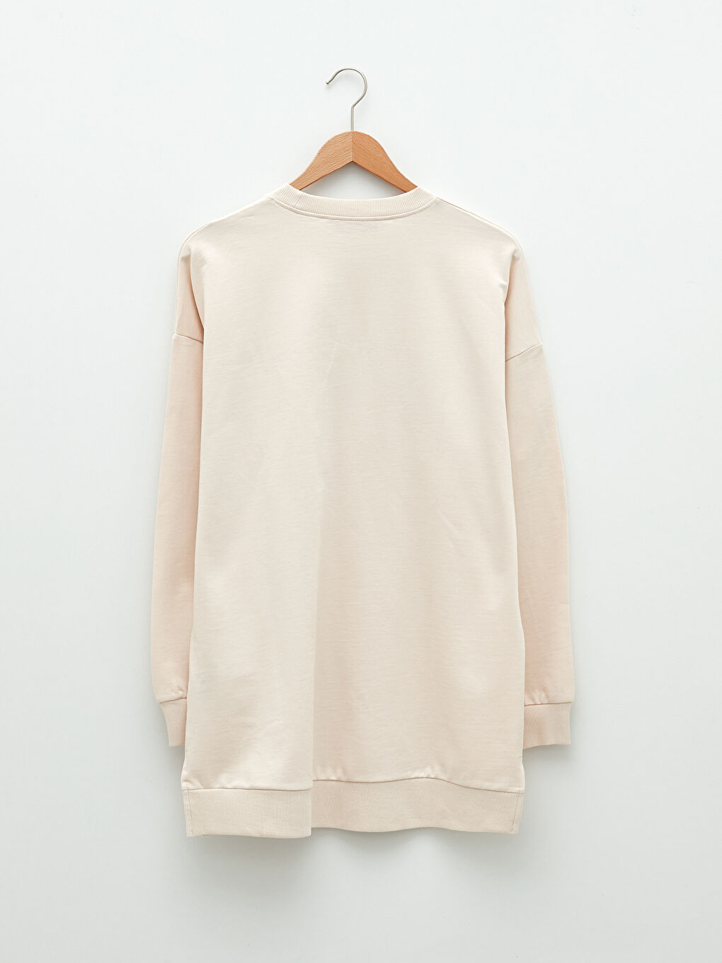 Bej Bisiklet Yaka Mickey Mouse Baskılı Uzun Kollu Oversize Pamuklu Kadın Sweatshirt Tunik-6