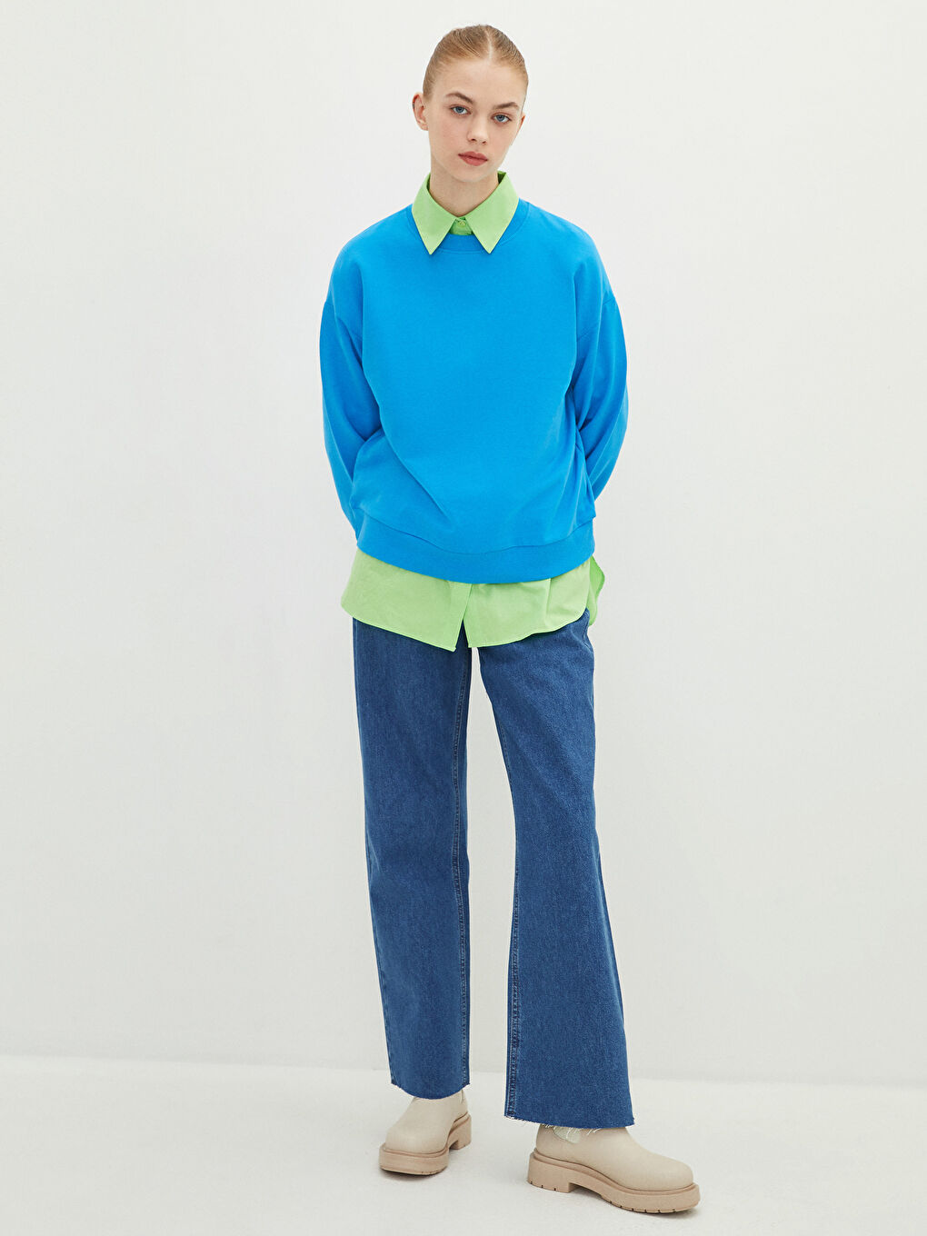 Crew Neck Straight Long Sleeve Oversize Cotton Women's Sweatshirt Tunic-1