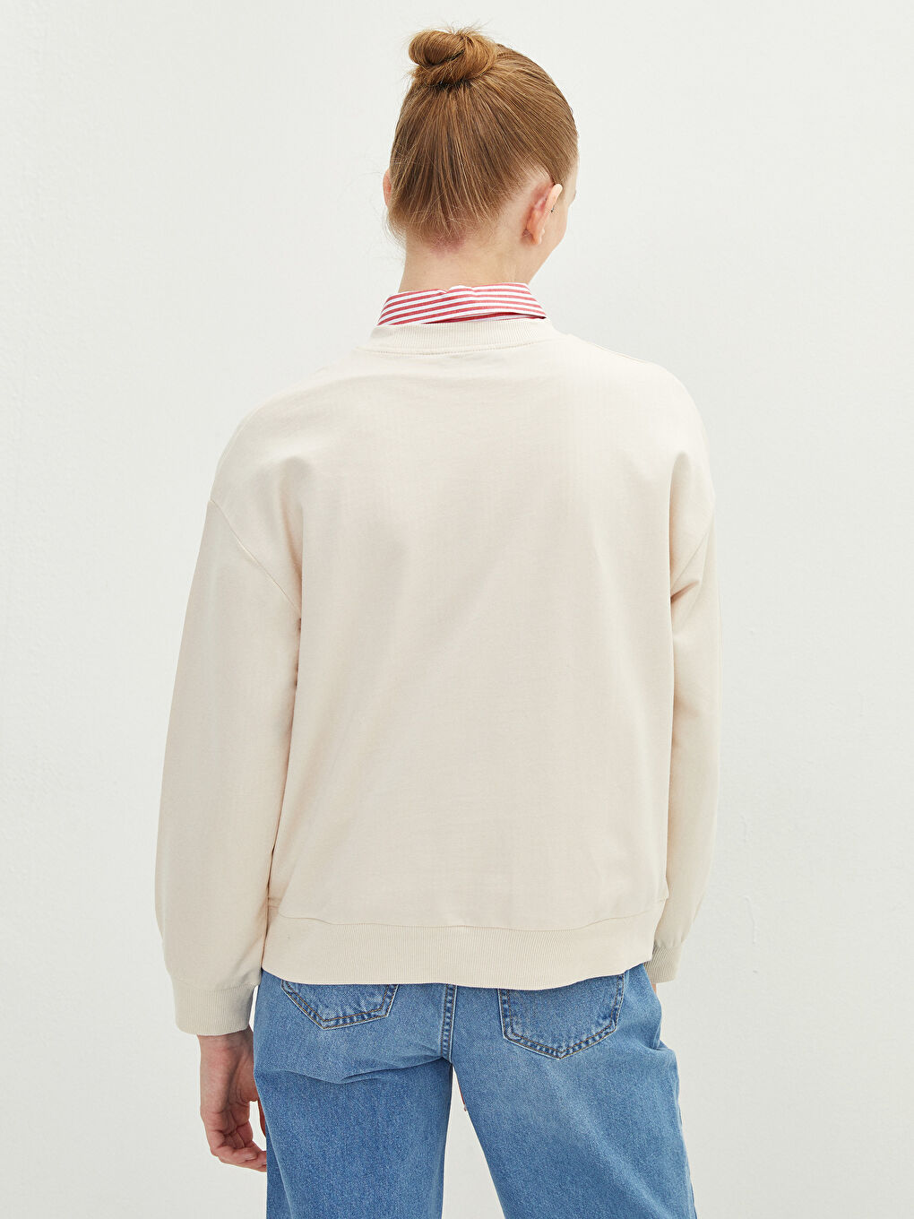 Crew Neck Straight Long Sleeve Oversize Cotton Women's Sweatshirt Tunic-4