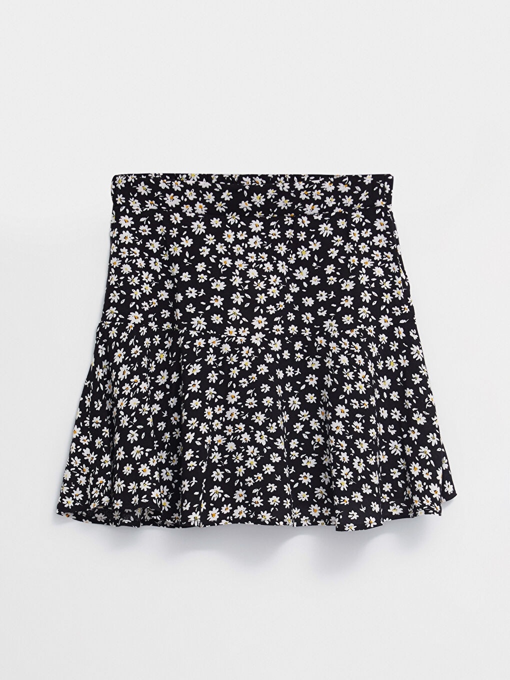 Siyah Beli Lastikli Çiçekli Viskon Kadın Şort Etek