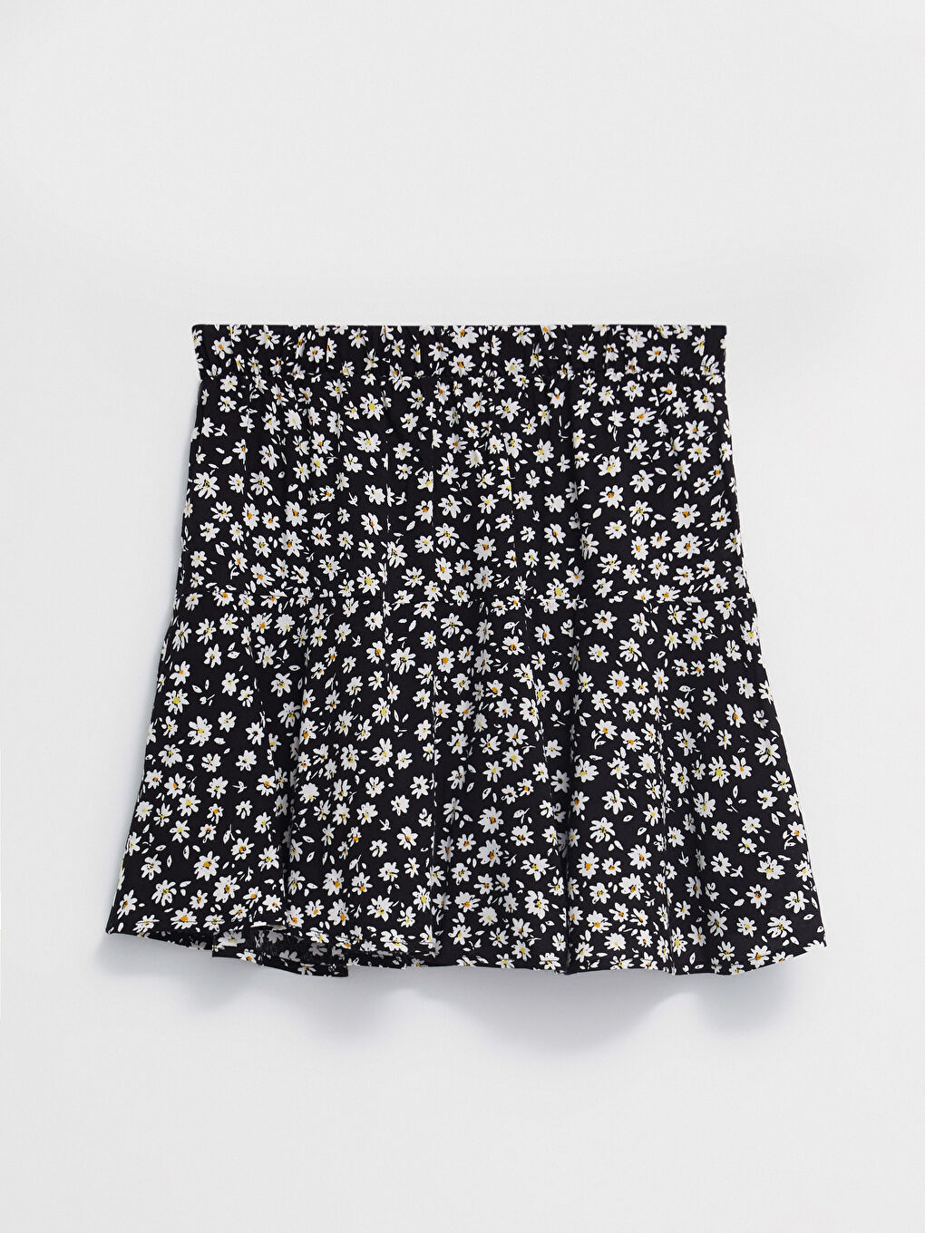 Siyah Beli Lastikli Çiçekli Viskon Kadın Şort Etek-1