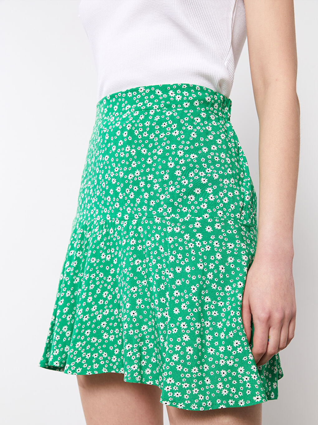 Fustă Scurtă pentru Femei cu Talie Elastică, Florală, din Vâscoză-2