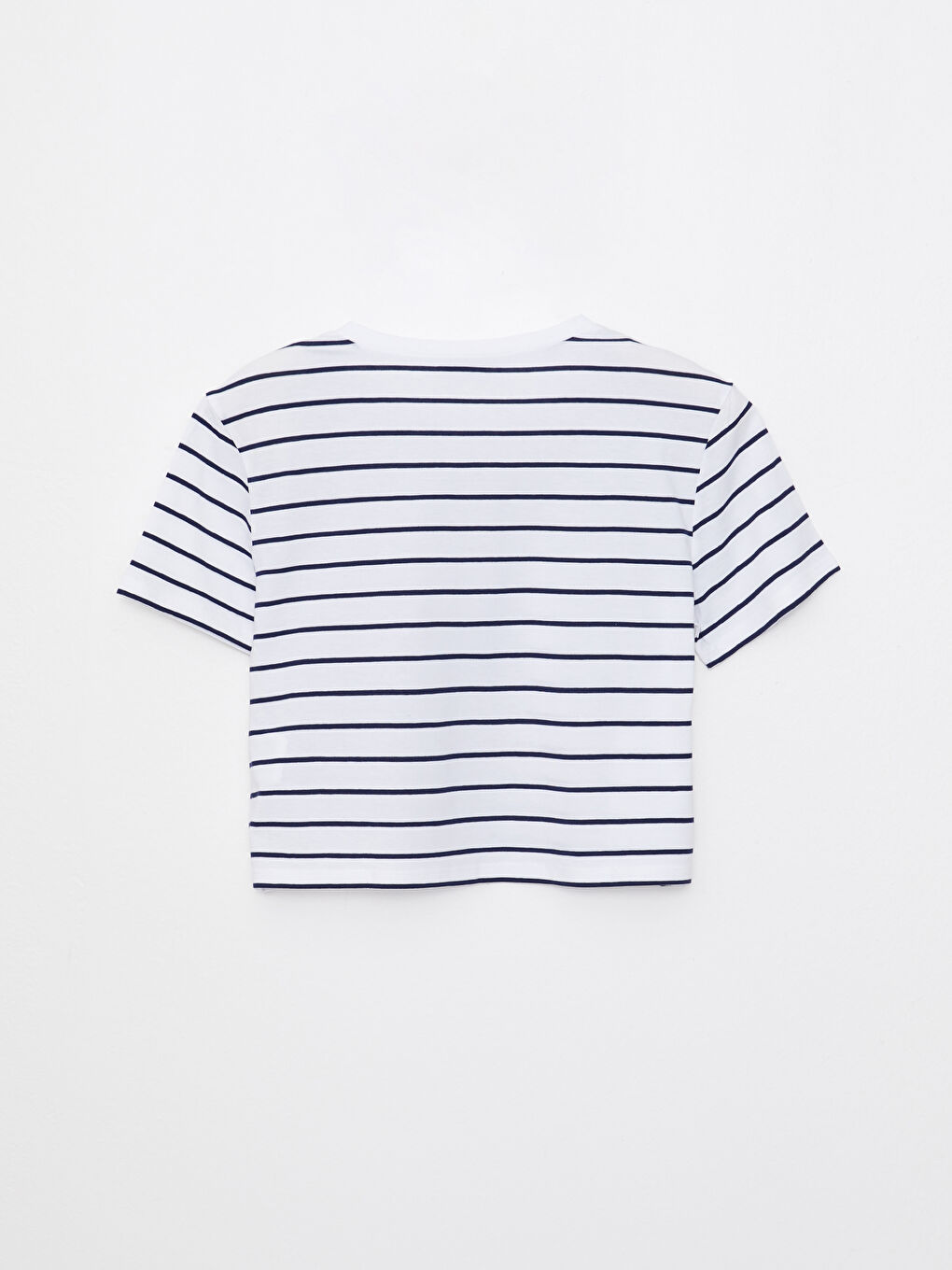 Әйелдерге арналған жолақты дөңгелек жағалы қысқа жең кроп-топ-5