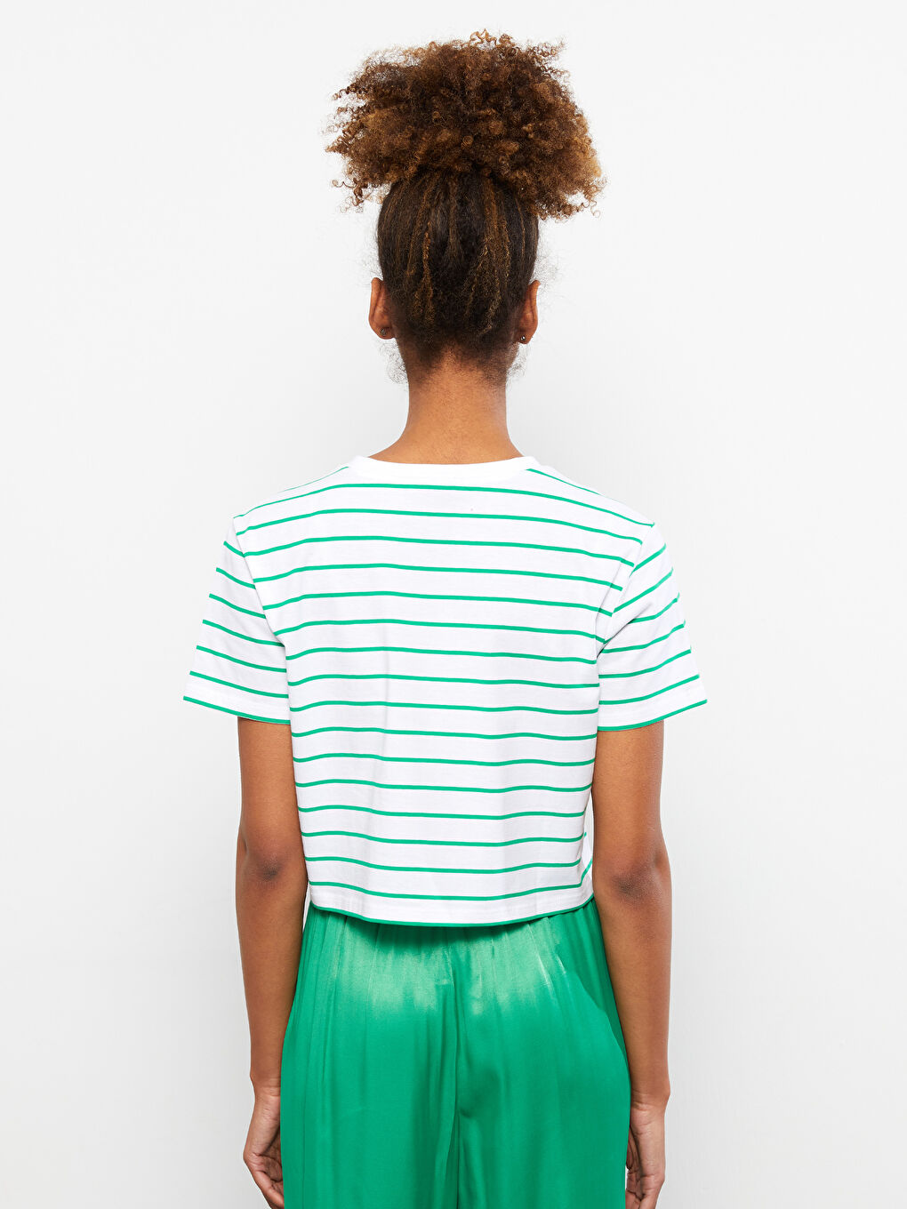 Кроп-топ с коротким рукавом, полосатый, с круглым вырезом для женщин-4