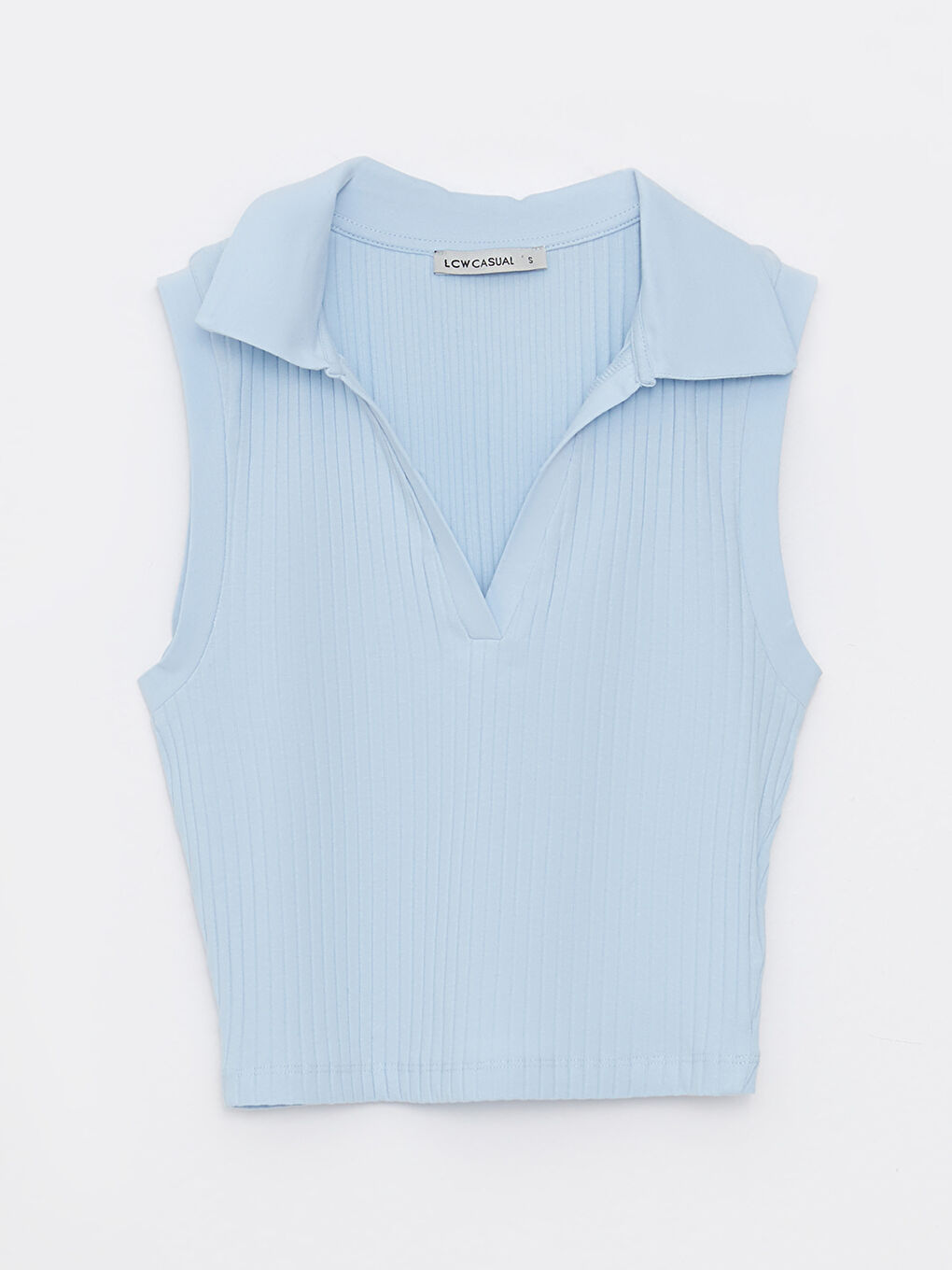 قميص قصير بدون أكمام بياقة بولو مستقيم للسيدات-5