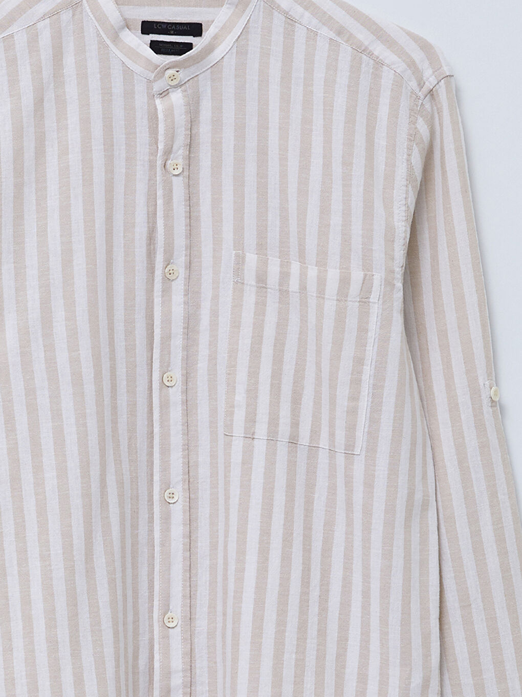 Bej Regular Fit Hakim Yaka Uzun Kollu Poplin Erkek Gömlek-7