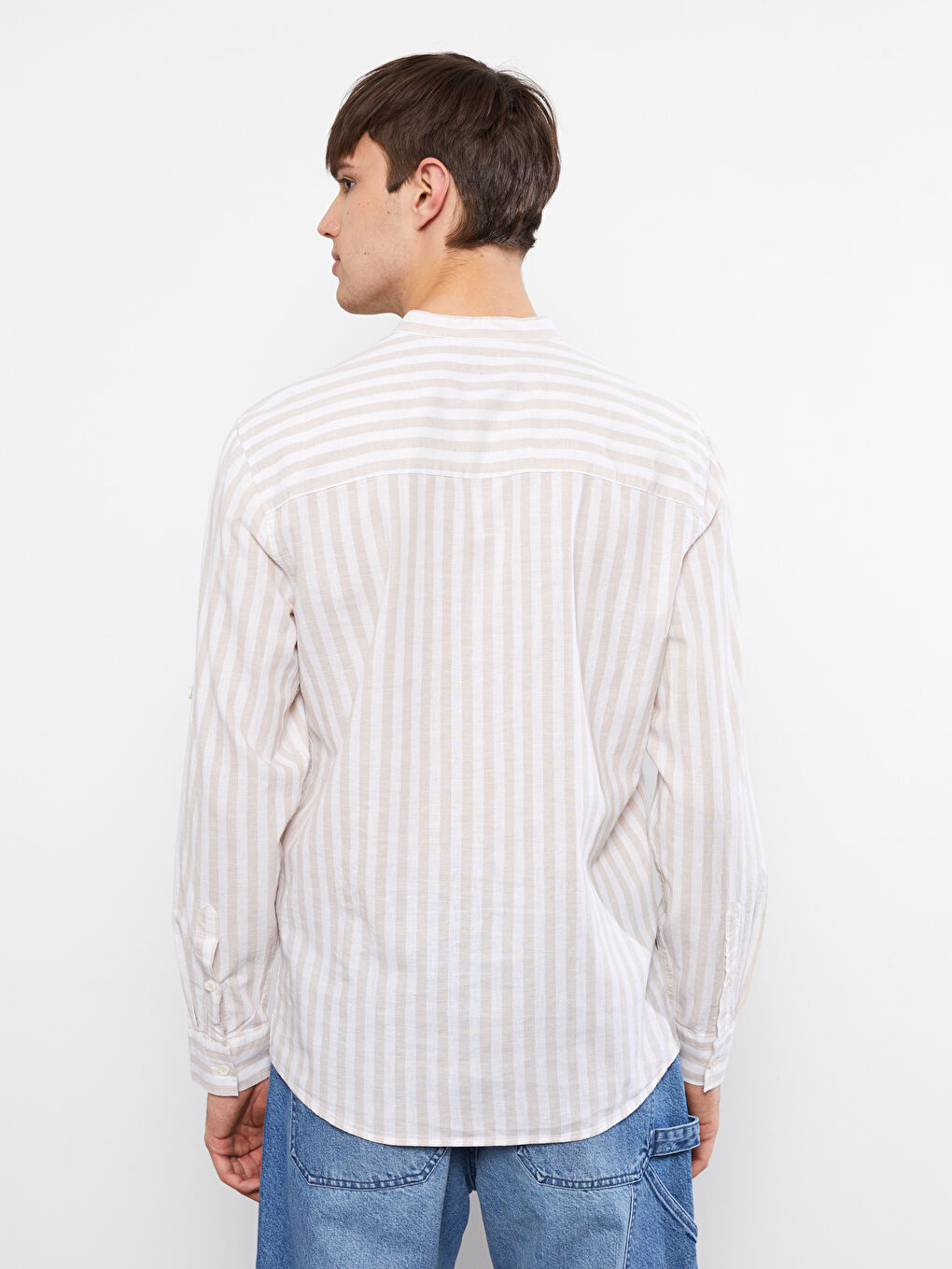 Bej Regular Fit Hakim Yaka Uzun Kollu Poplin Erkek Gömlek-4