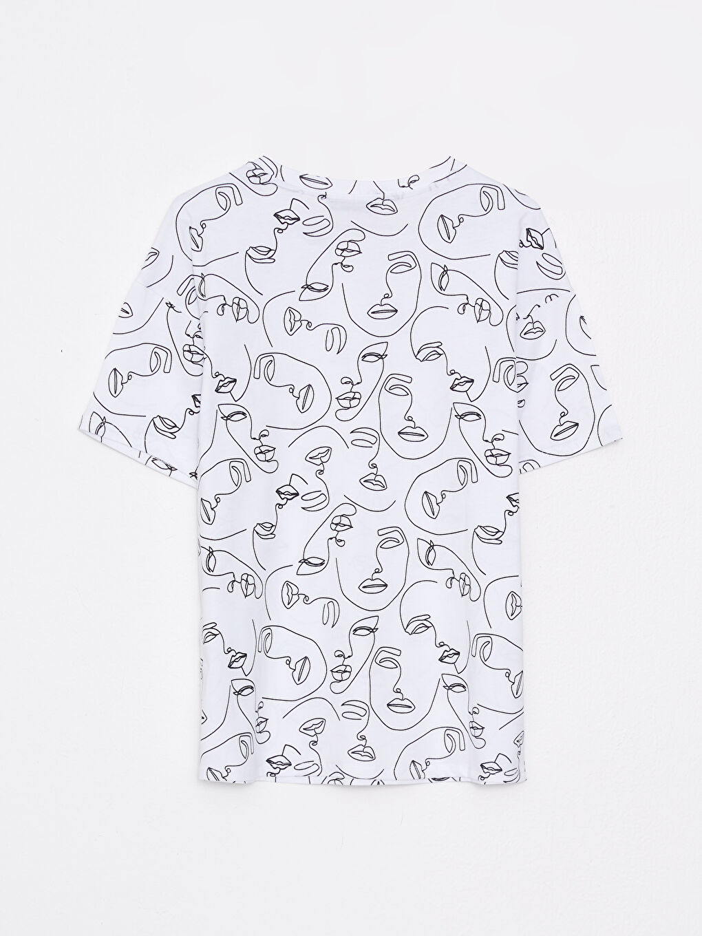 Beyaz Bisiklet Yaka Baskılı Kısa Kollu Pamuklu Kadın Tişört-7