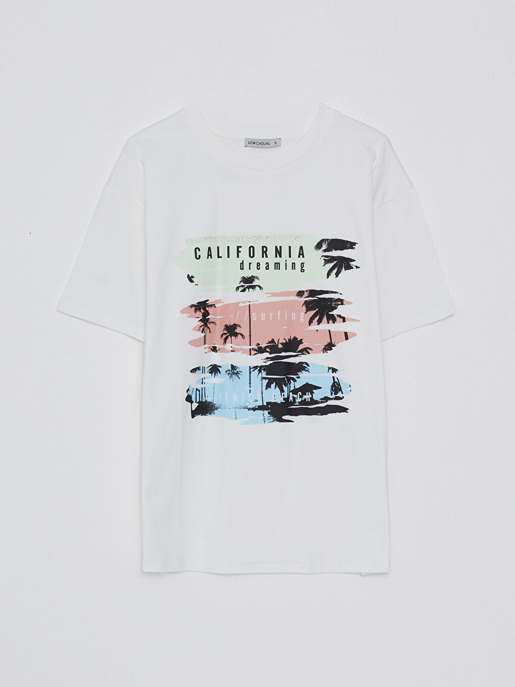 Ekru Bisiklet Yaka Baskılı Kısa Kollu Pamuklu Kadın Tişört-4