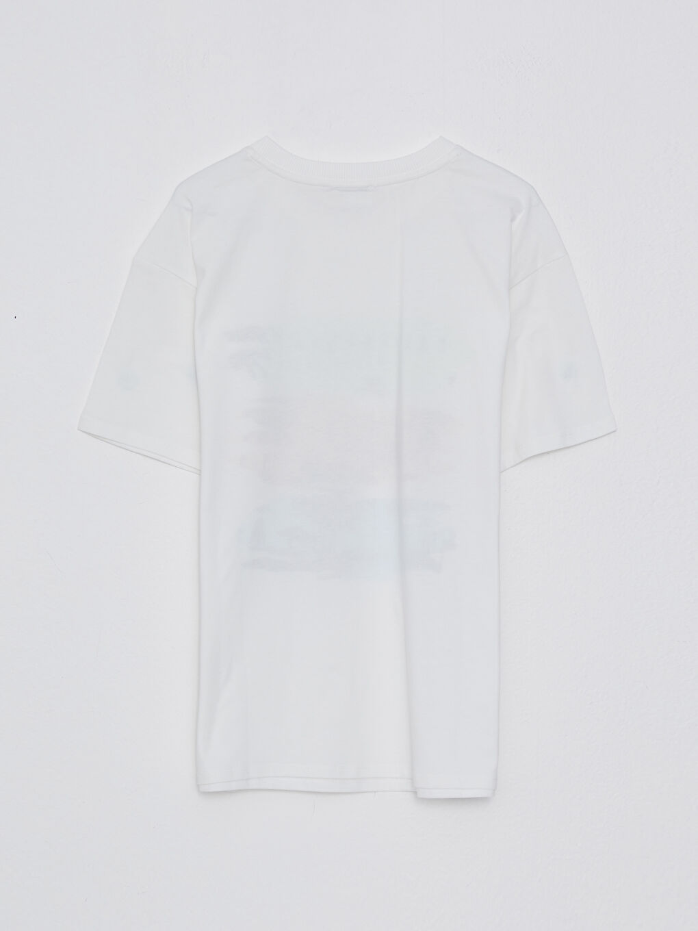 Ekru Bisiklet Yaka Baskılı Kısa Kollu Pamuklu Kadın Tişört-5