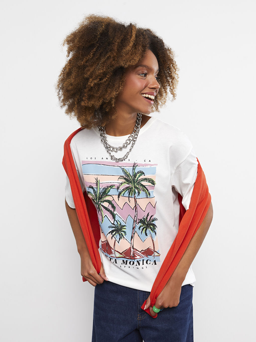 Тениска с кръгло деколте, отпечатани букви, къс ръкав, памук, за жени-2