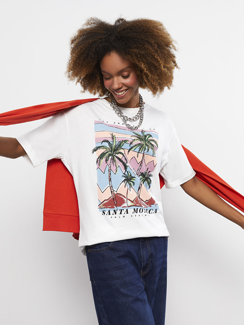 Тениска с кръгло деколте, отпечатани букви, къс ръкав, памук, за жени