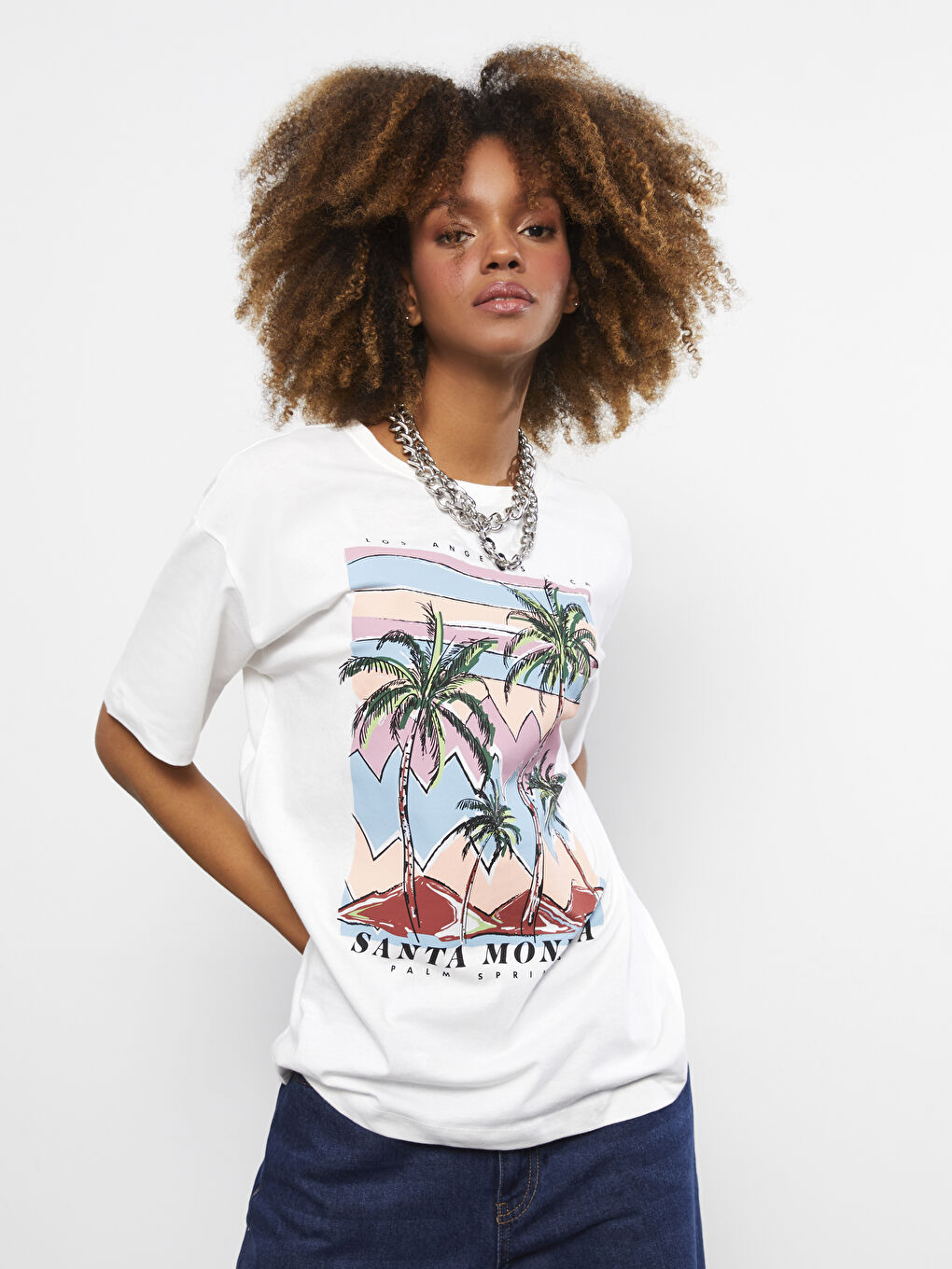 Тениска с кръгло деколте, отпечатани букви, къс ръкав, памук, за жени-3