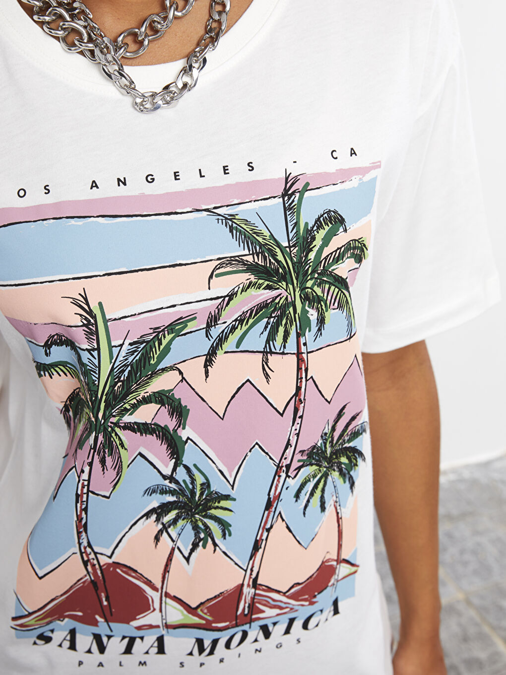 Тениска с кръгло деколте, отпечатани букви, къс ръкав, памук, за жени-4