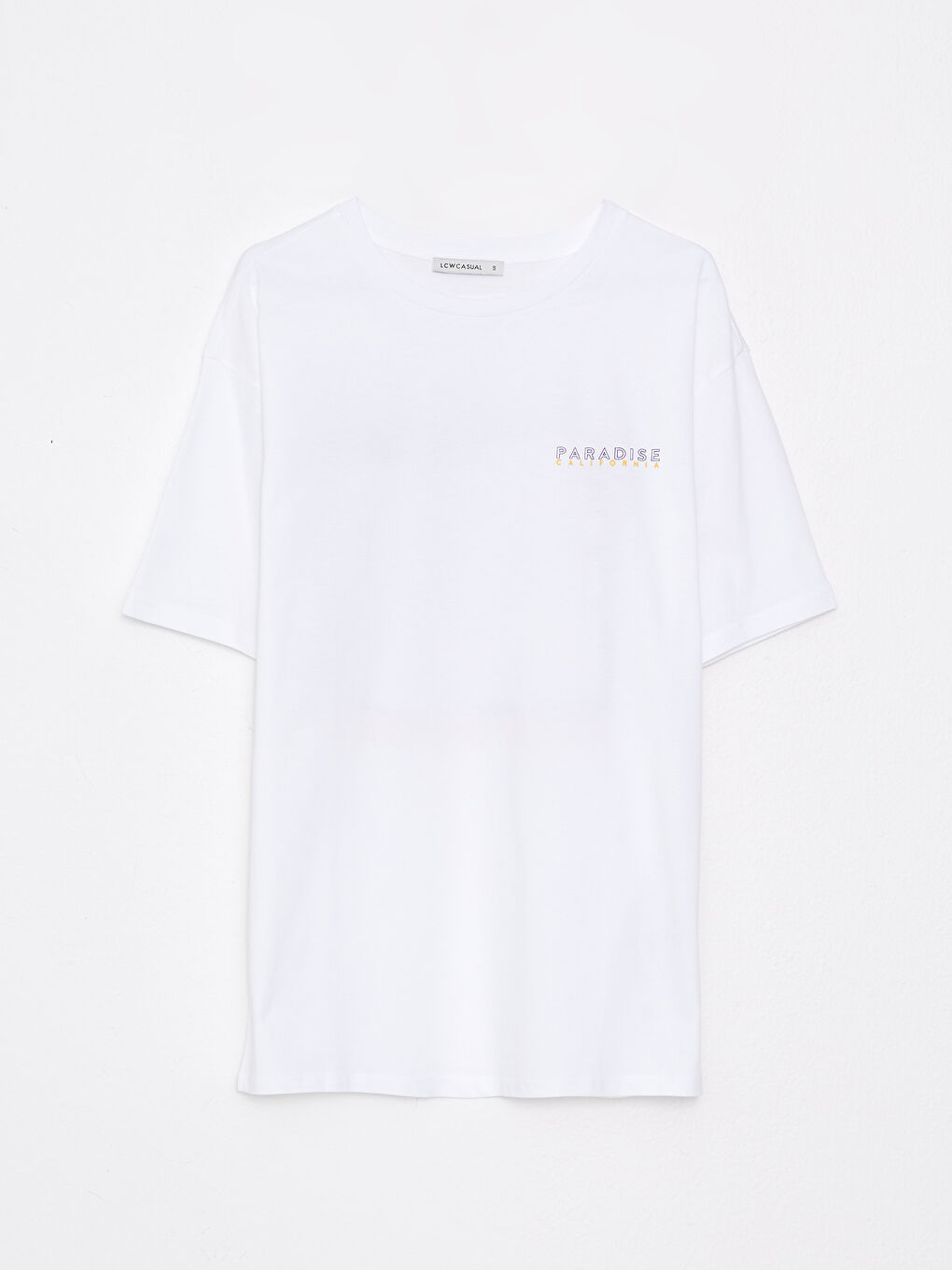 Beyaz Bisiklet Yaka Baskılı Kısa Kollu Pamuklu Kadın Tişört-6