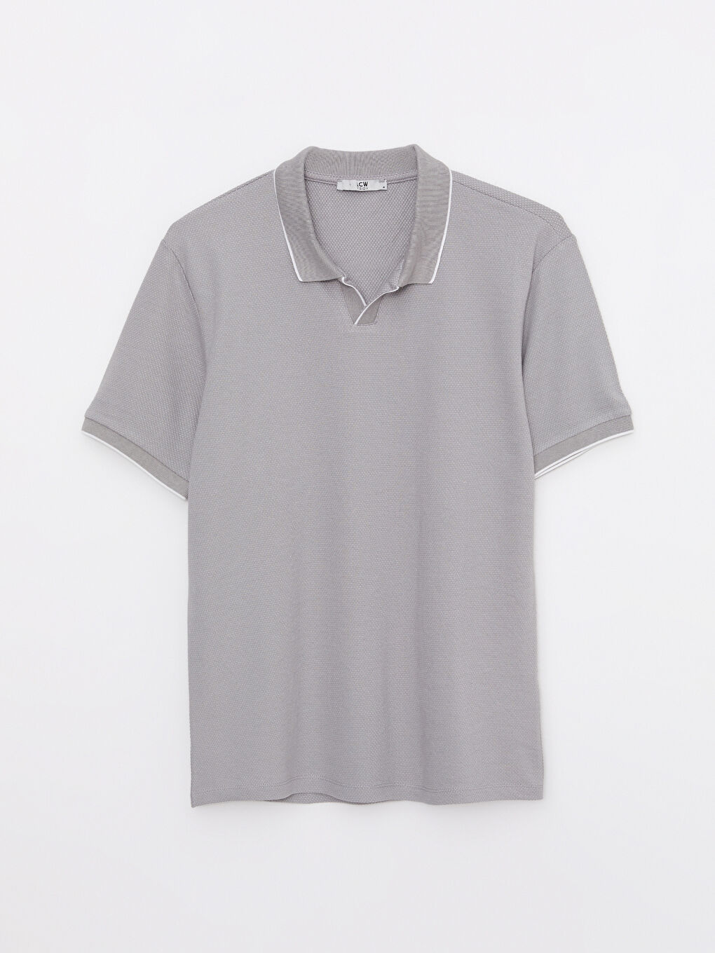 Gri Resort Yaka Kısa Kollu Erkek Tişört-5