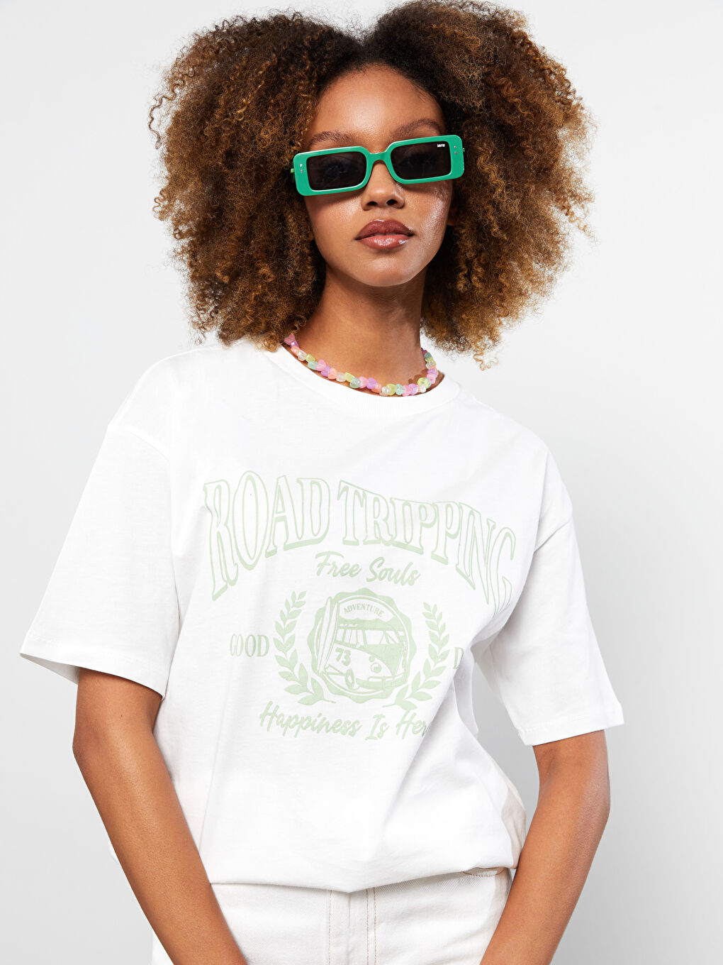 әйелдерге арналған принтті қысқа жең трикотаж футболка-2