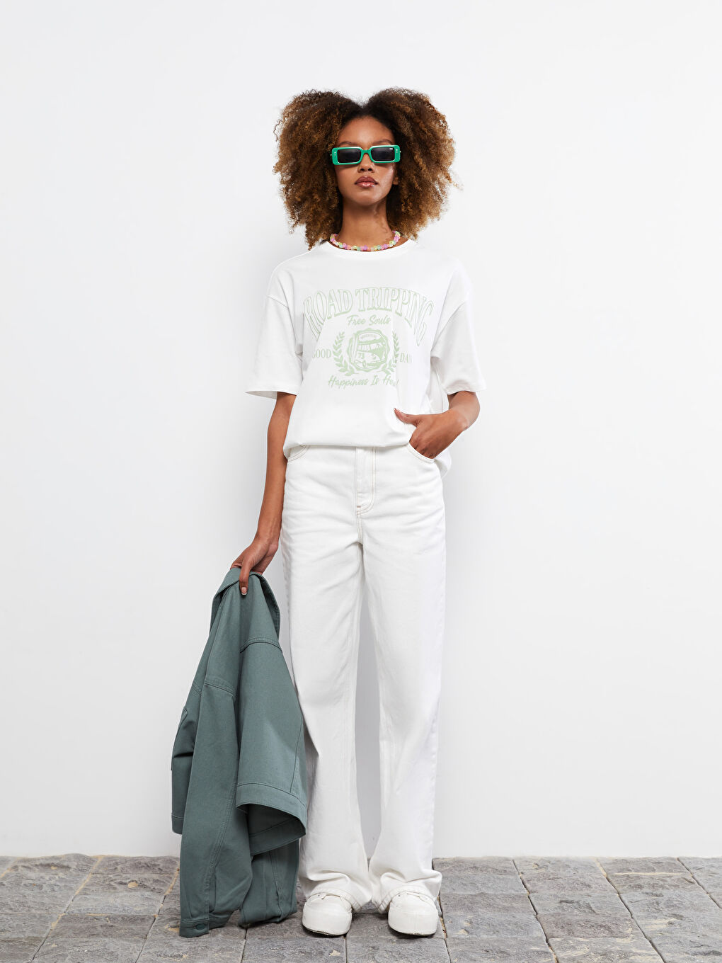 әйелдерге арналған принтті қысқа жең трикотаж футболка-3