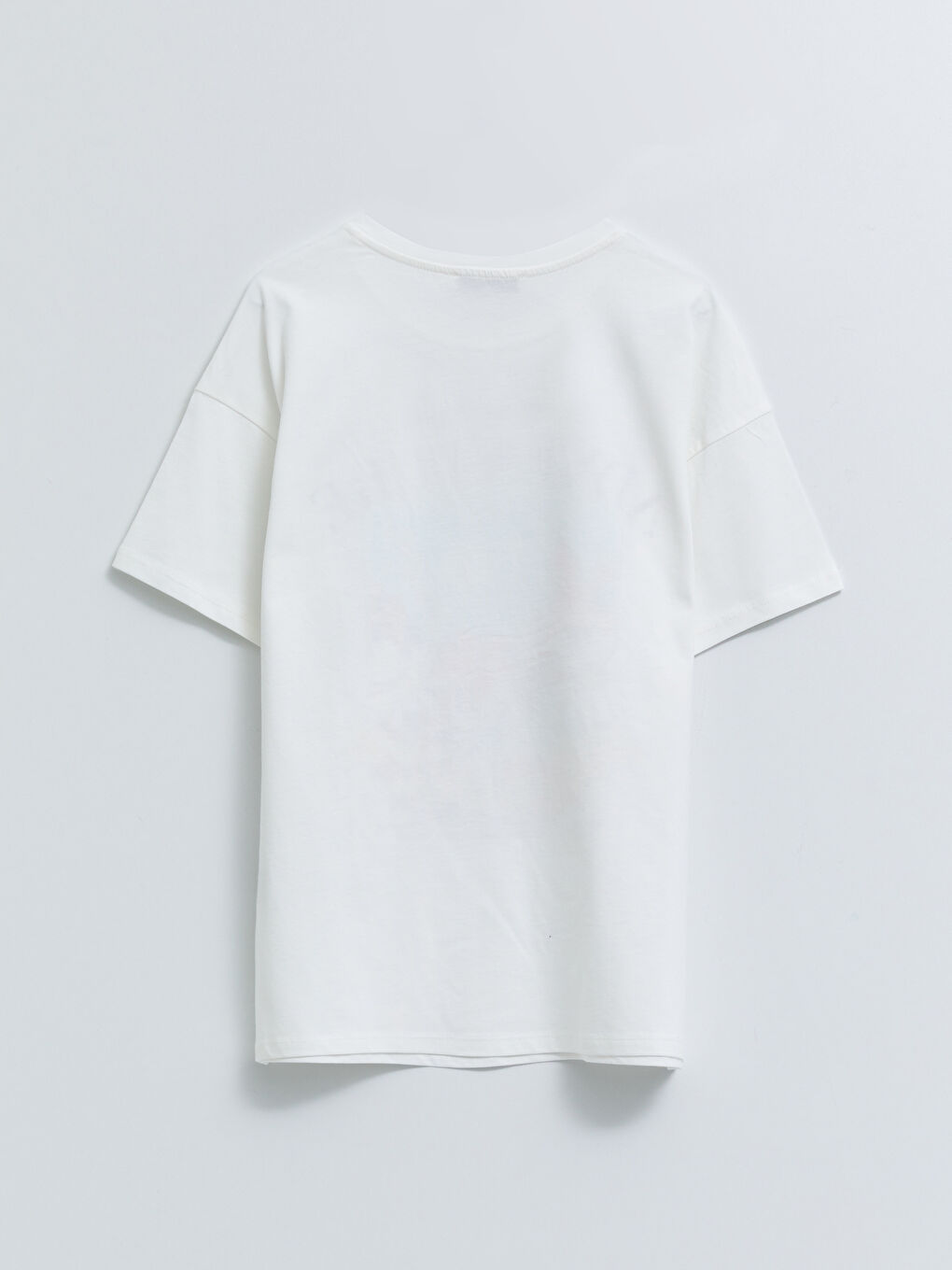 Ekru Bisiklet Yaka Baskılı Kısa Kollu Pamuklu Kadın Tişört-6