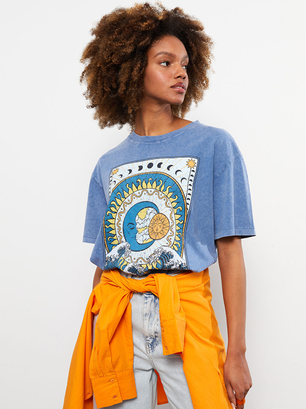 Crew Neck Printed Short Sleeve Cotton Women's T-shirt-1