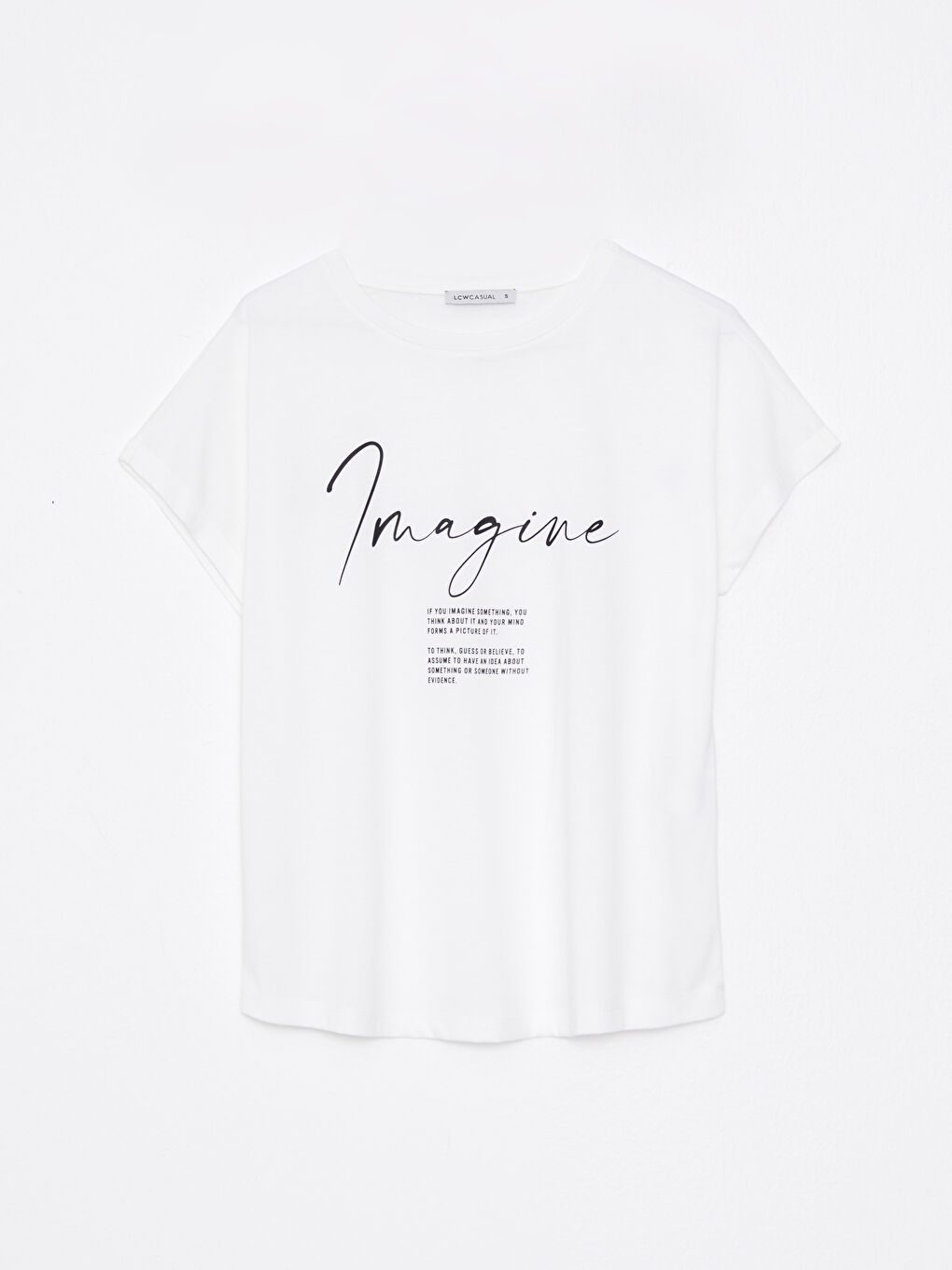 Ekru Bisiklet Yaka Yazı Baskılı Kısa Kollu Kadın Tişört-5