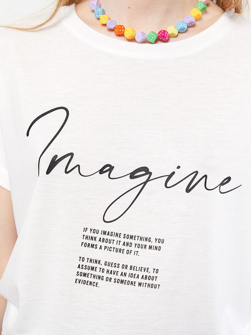 Ekru Bisiklet Yaka Yazı Baskılı Kısa Kollu Kadın Tişört-3