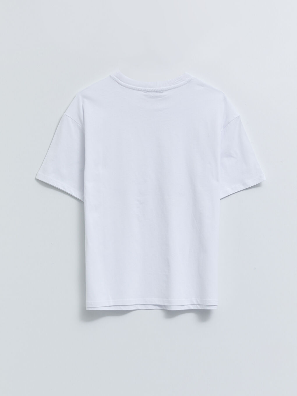 Beyaz Bisiklet Yaka Baskılı Kısa Kollu Pamuklu Kadın Tişört-6