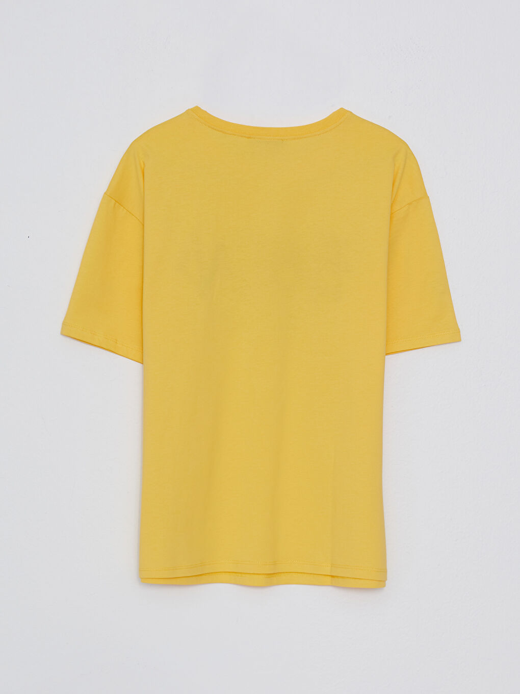 Sarı Bisiklet Yaka Baskılı Kısa Kollu Pamuklu Kadın Tişört-6