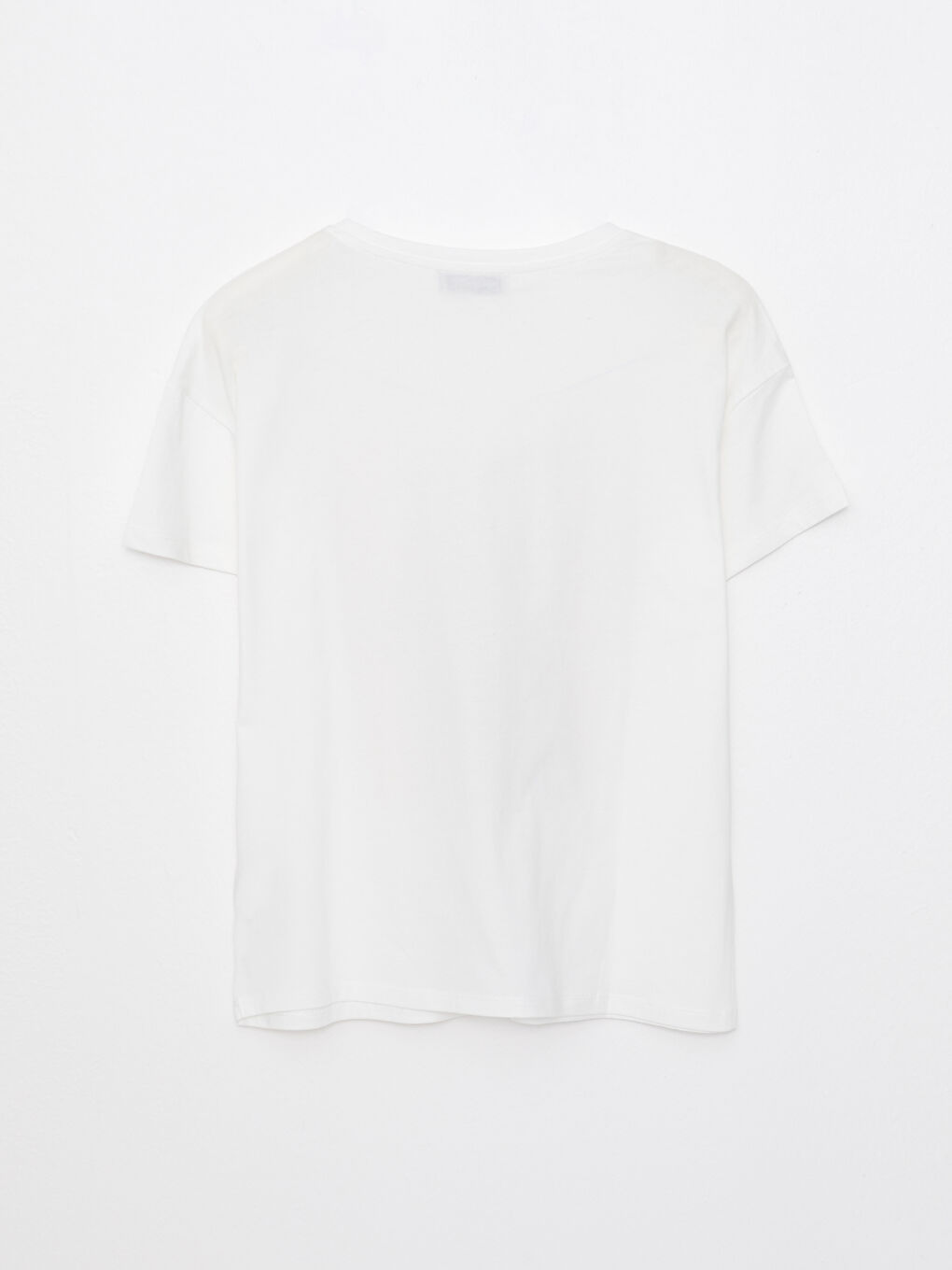 Ekru Bisiklet Yaka Baskılı Kısa Kollu Pamuklu Kadın Tişört-5