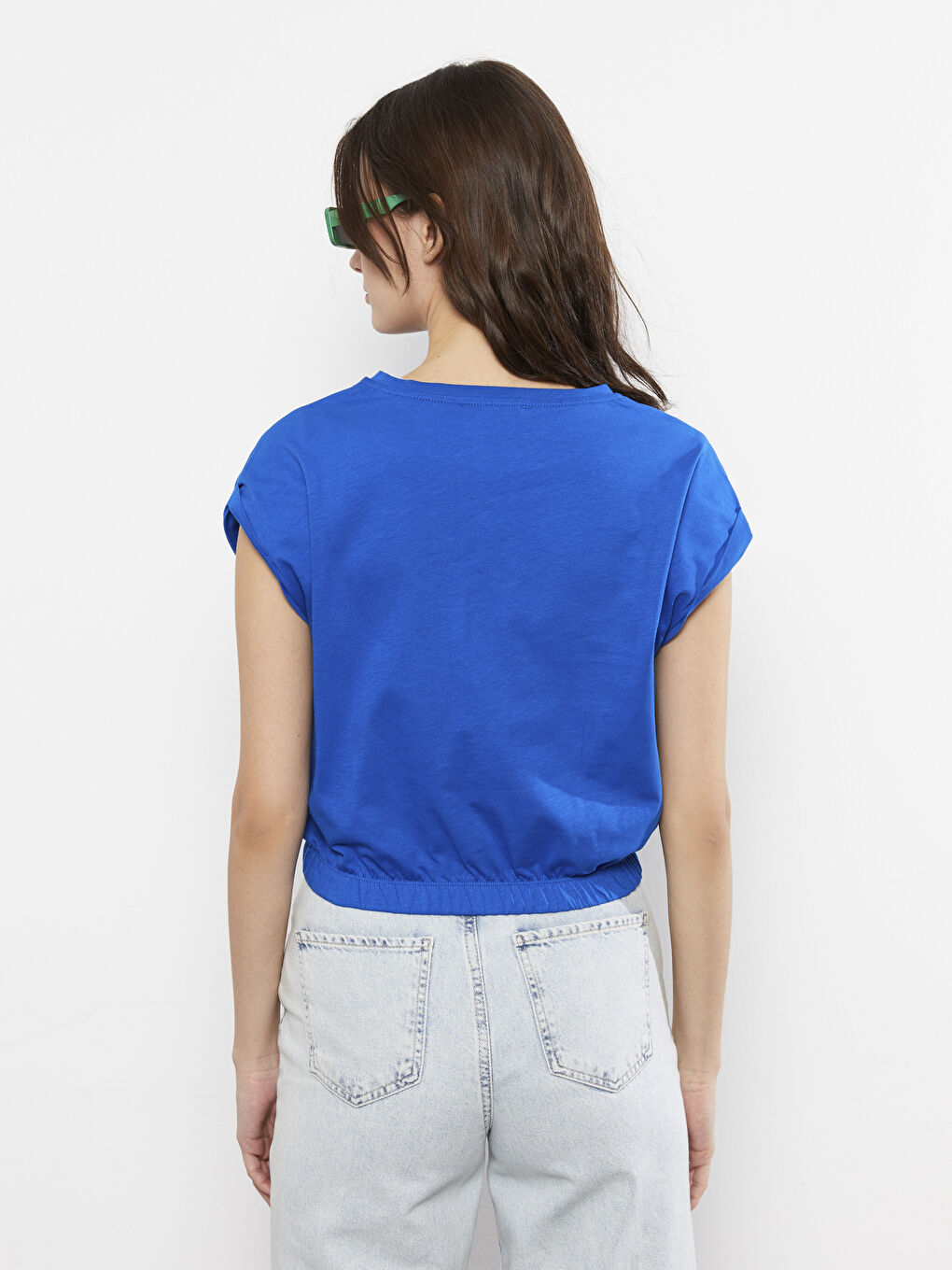 Mavi Bisiklet Yaka Baskılı Kısa Kollu Kadın Tişört-4