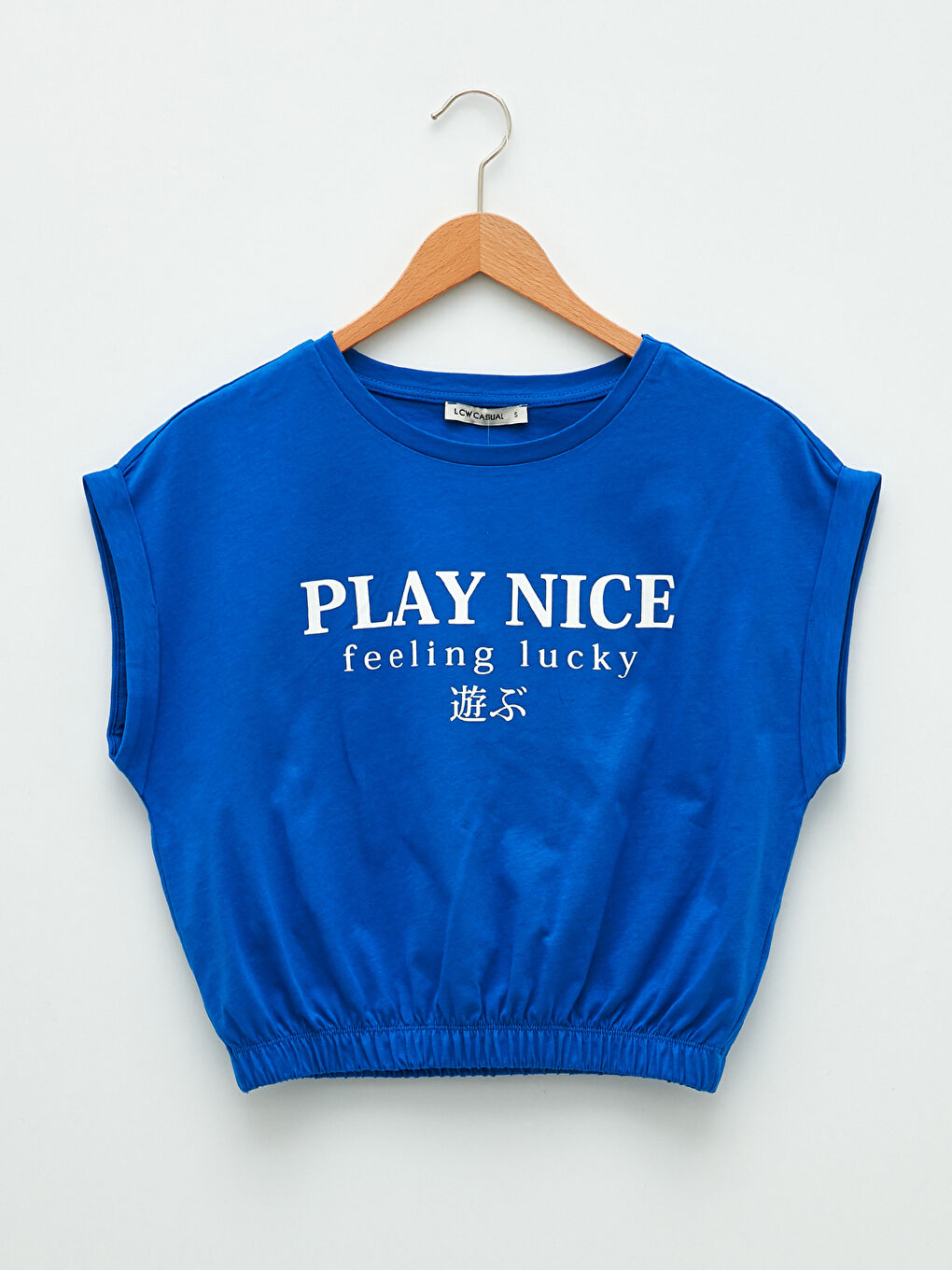 Mavi Bisiklet Yaka Baskılı Kısa Kollu Kadın Tişört-5