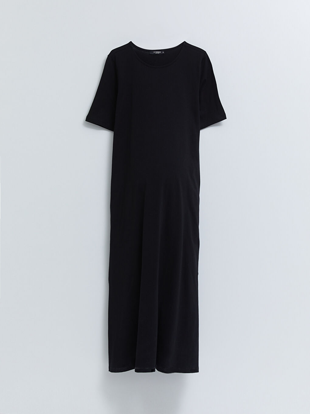 Siyah Bisiklet Yaka Düz Kısa Kollu Pamuklu Hamile Elbise-5