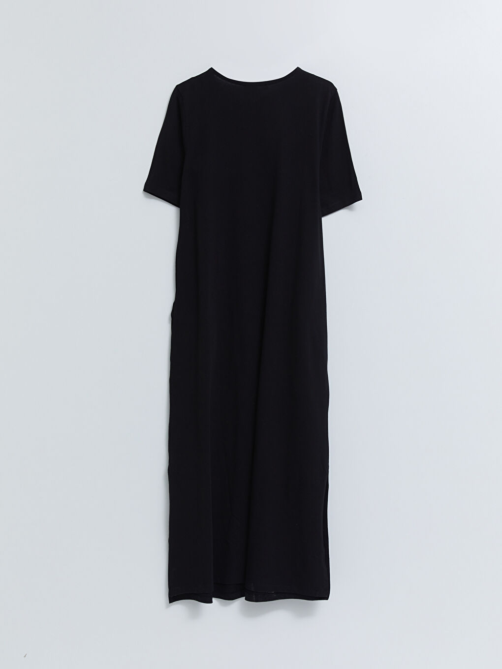 Siyah Bisiklet Yaka Düz Kısa Kollu Pamuklu Hamile Elbise-6