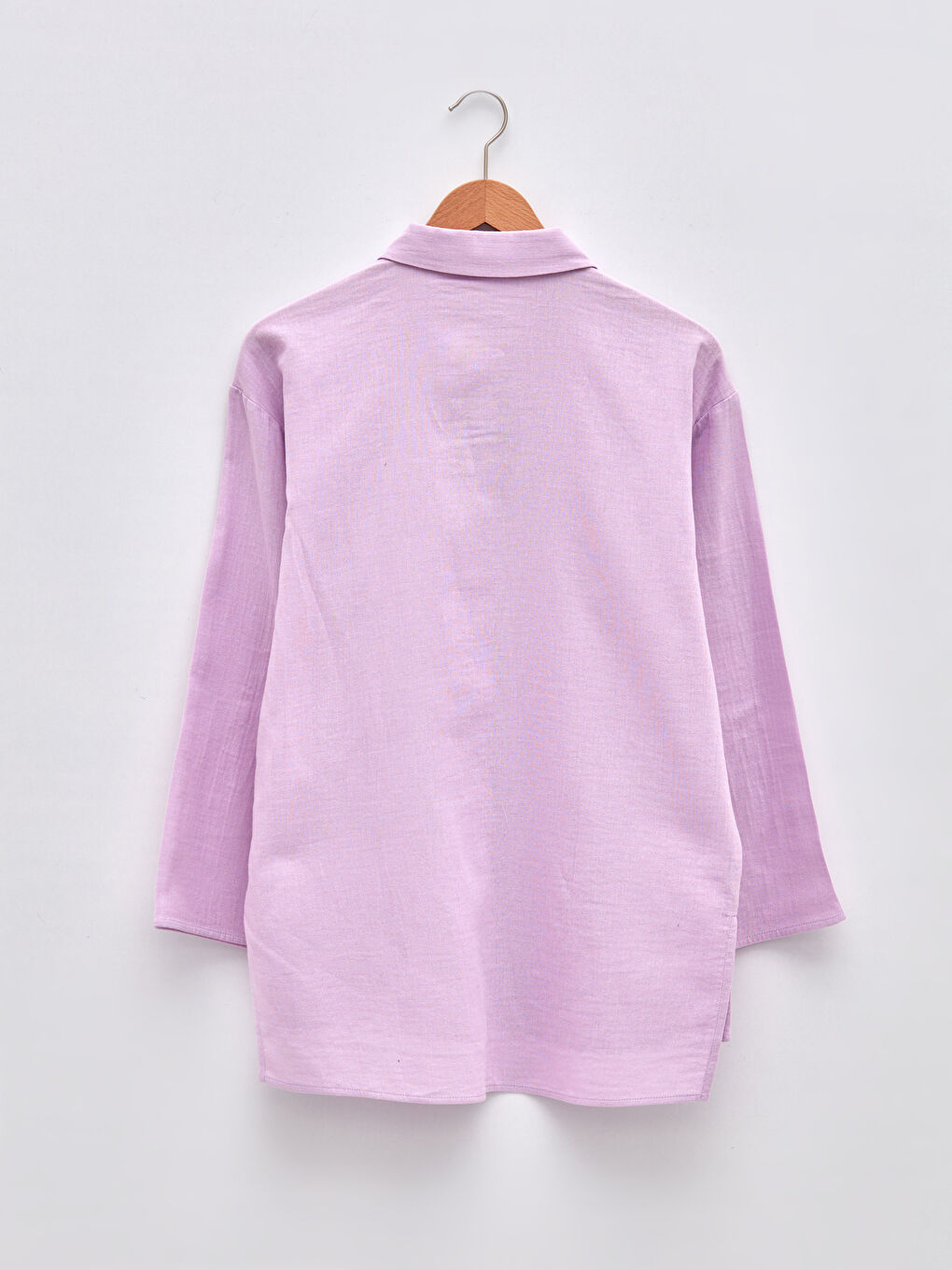 Lila Önden Düğme Kapamalı Düz Uzun Kollu Oversize Müslin Kumaş Kadın Gömlek-5