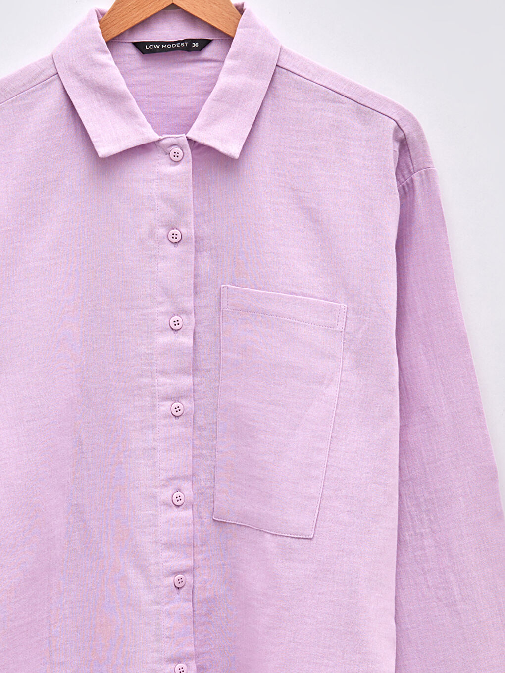 Lila Önden Düğme Kapamalı Düz Uzun Kollu Oversize Müslin Kumaş Kadın Gömlek-6