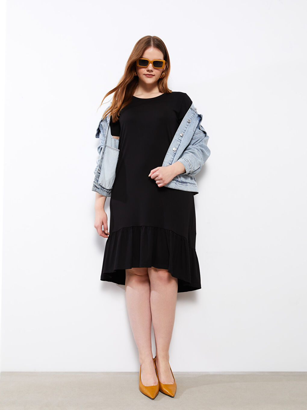 Robe Droite à Manches Courtes et Col Rond pour Femmes Grande Taille-1