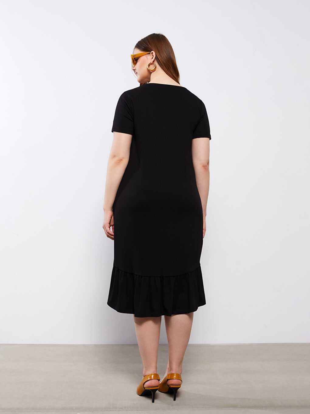 Robe Droite à Manches Courtes et Col Rond pour Femmes Grande Taille-9