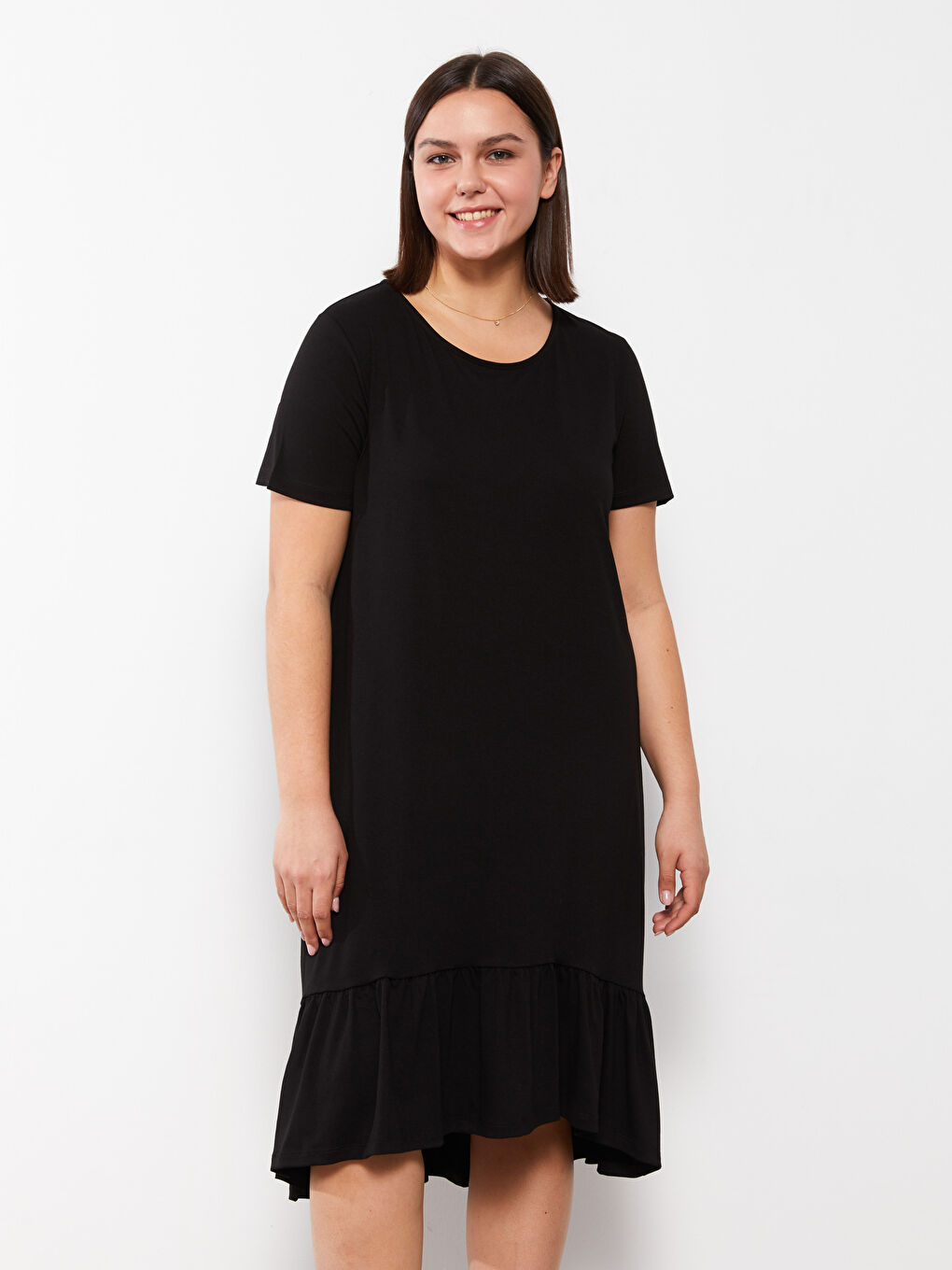 Robe Droite à Manches Courtes et Col Rond pour Femmes Grande Taille-2