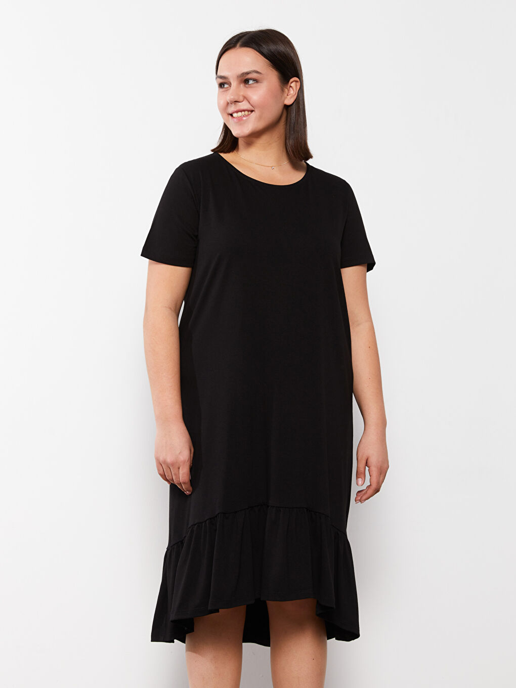 Robe Droite à Manches Courtes et Col Rond pour Femmes Grande Taille-4