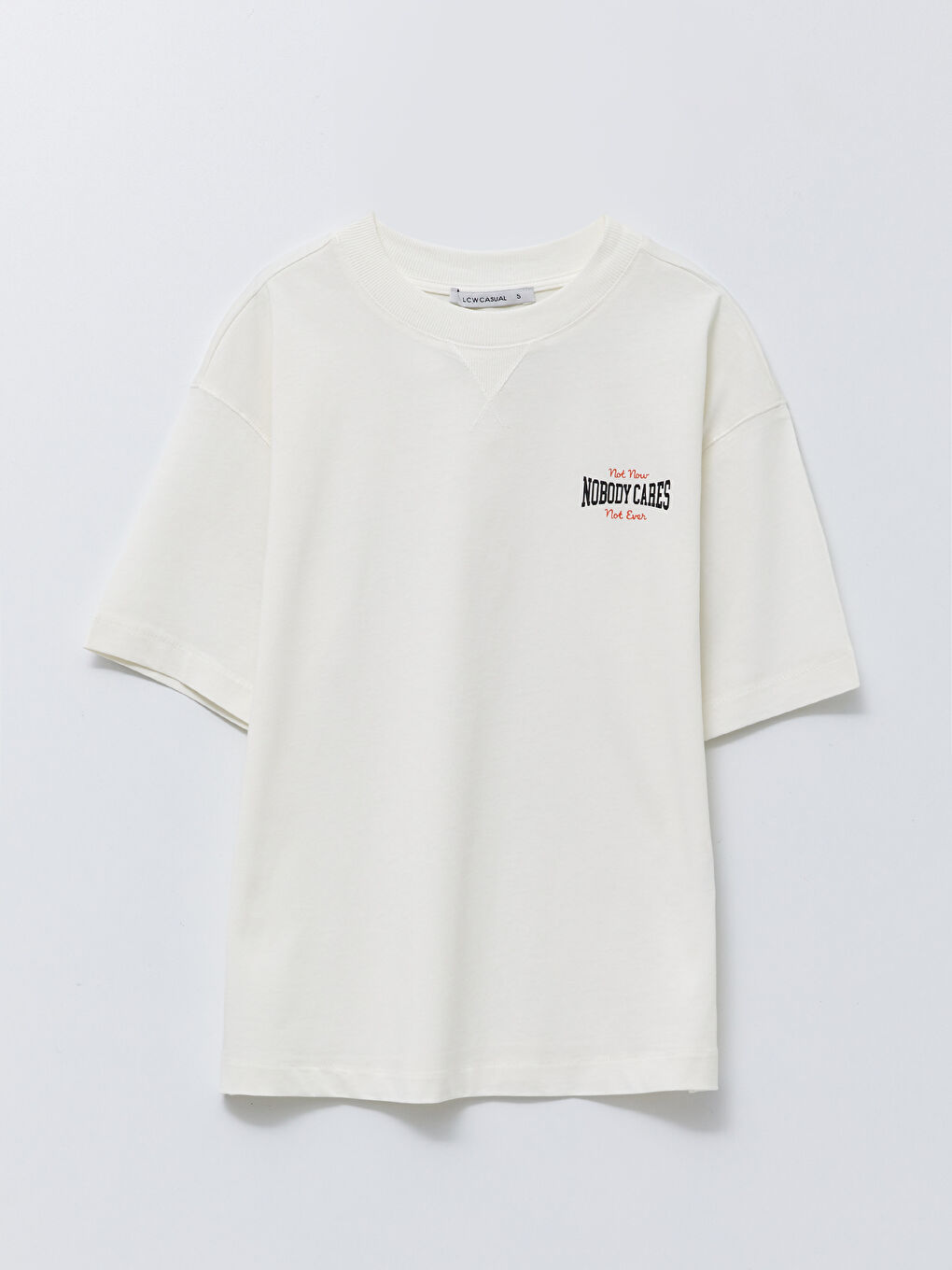 Ekru Bisiklet Yaka Baskılı Kısa Kollu Pamuklu Kadın Tişört-4