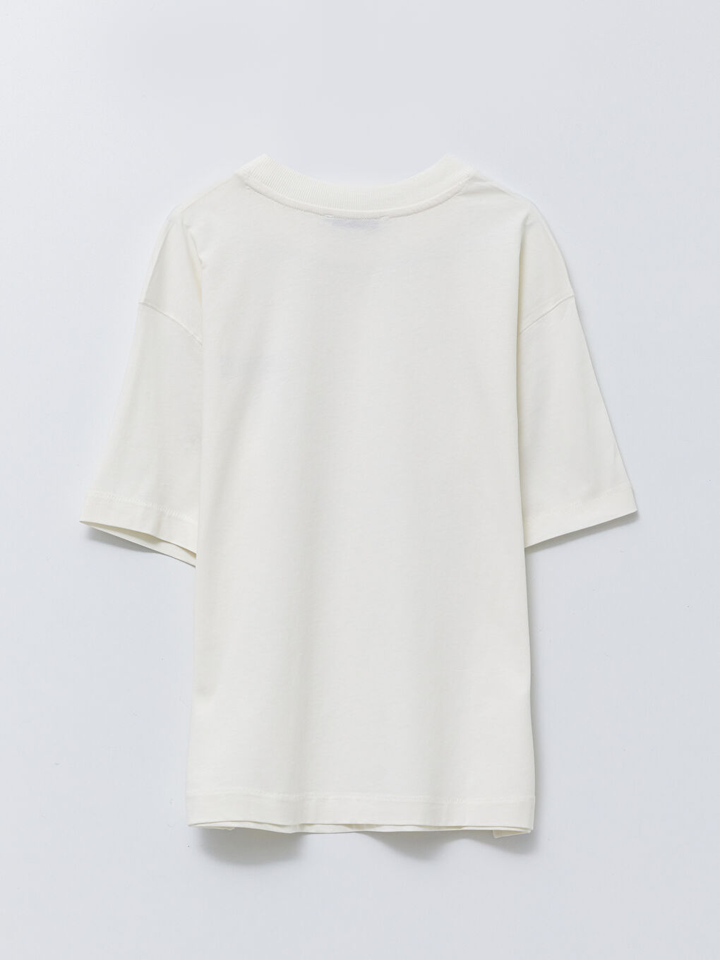 Ekru Bisiklet Yaka Baskılı Kısa Kollu Pamuklu Kadın Tişört-5