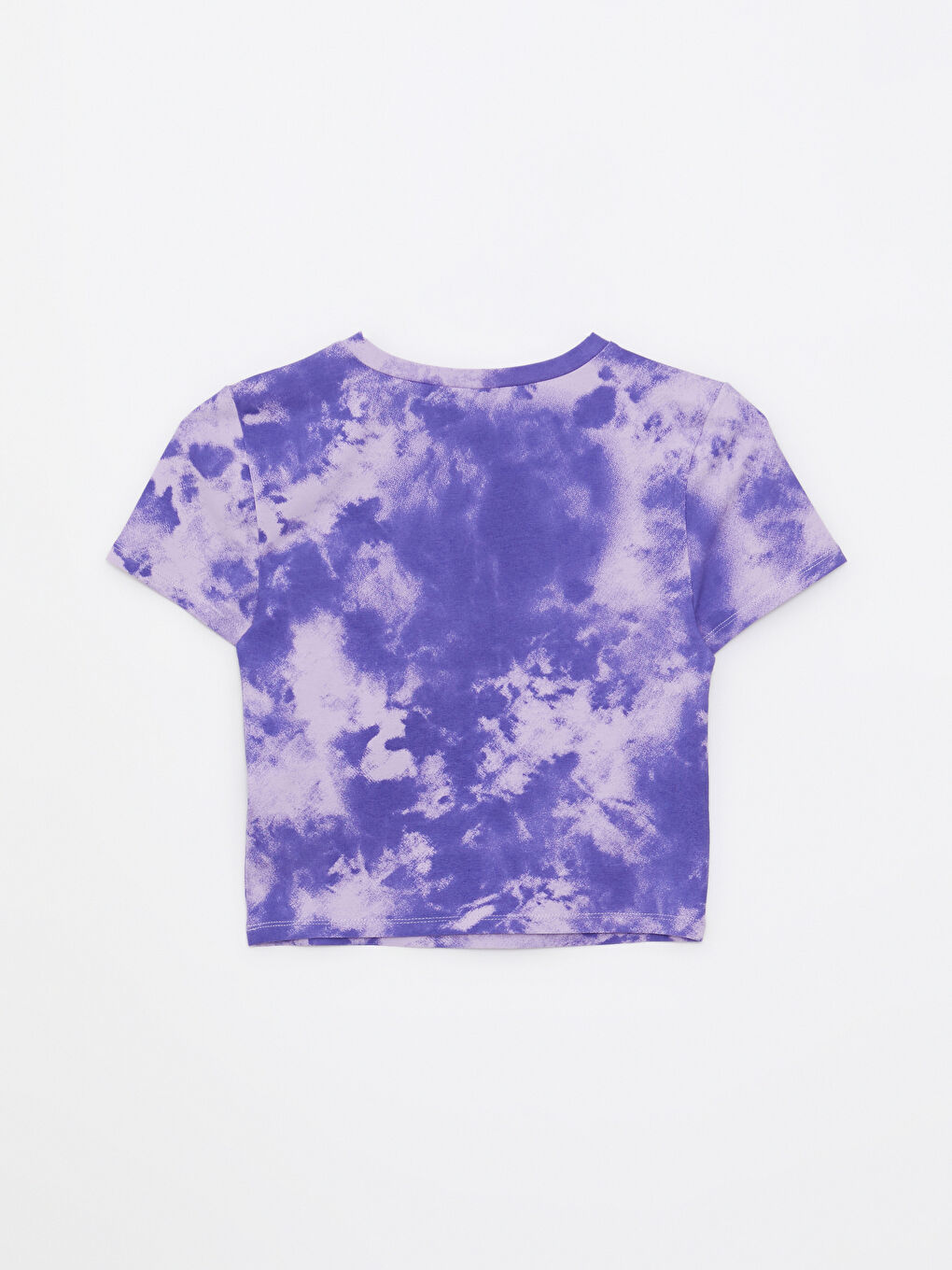 Lila Bisiklet Yaka Baskılı Kısa Kollu Kadın Crop-6