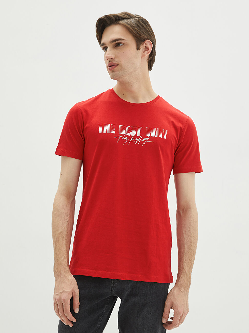 Crew Neck Short Sleeve Printed Combed Cotton Men's T-shirt