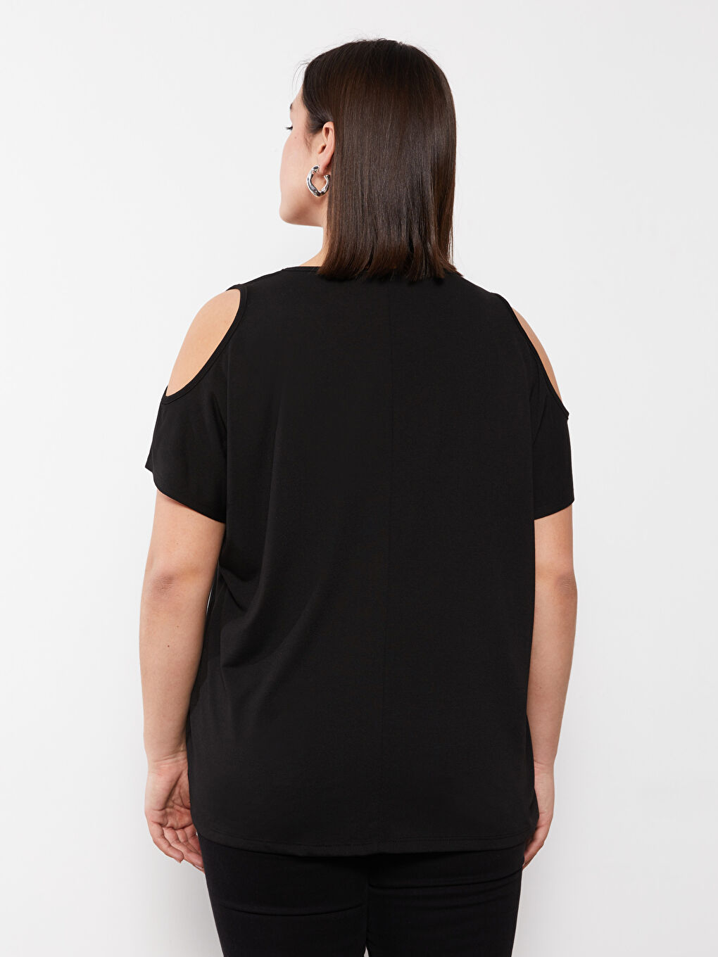 Plus Size V Neck Straight Short Sleeve Women T-Shirt-9