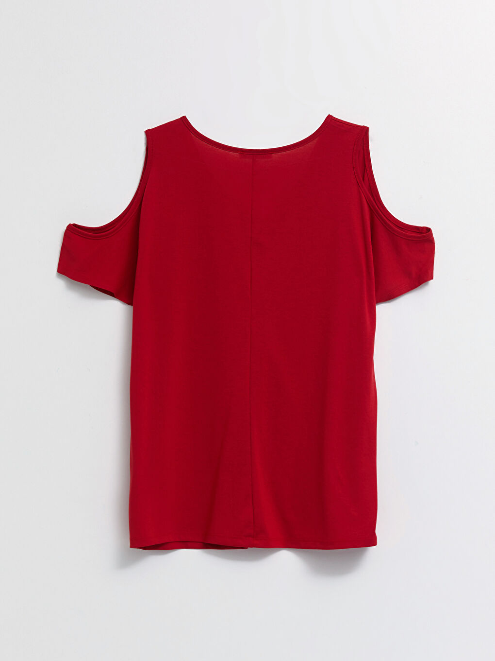 Kırmızı Büyük Beden V Yaka Düz Kısa Kollu Kadın Tişört-6