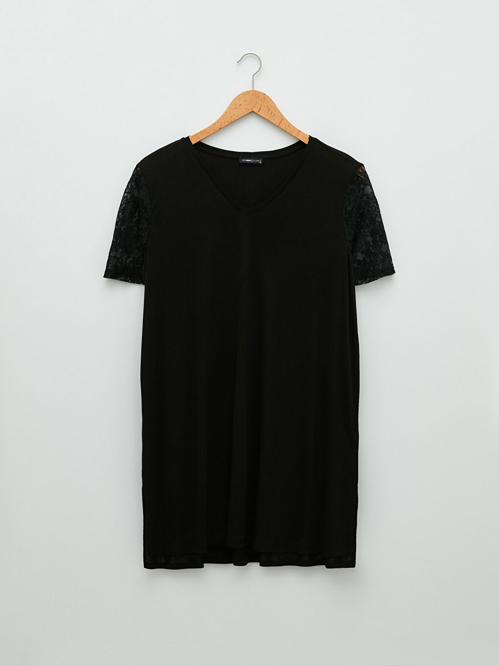 Siyah Büyük Beden V Yaka Düz Kısa Kollu Kadın Tişört-15