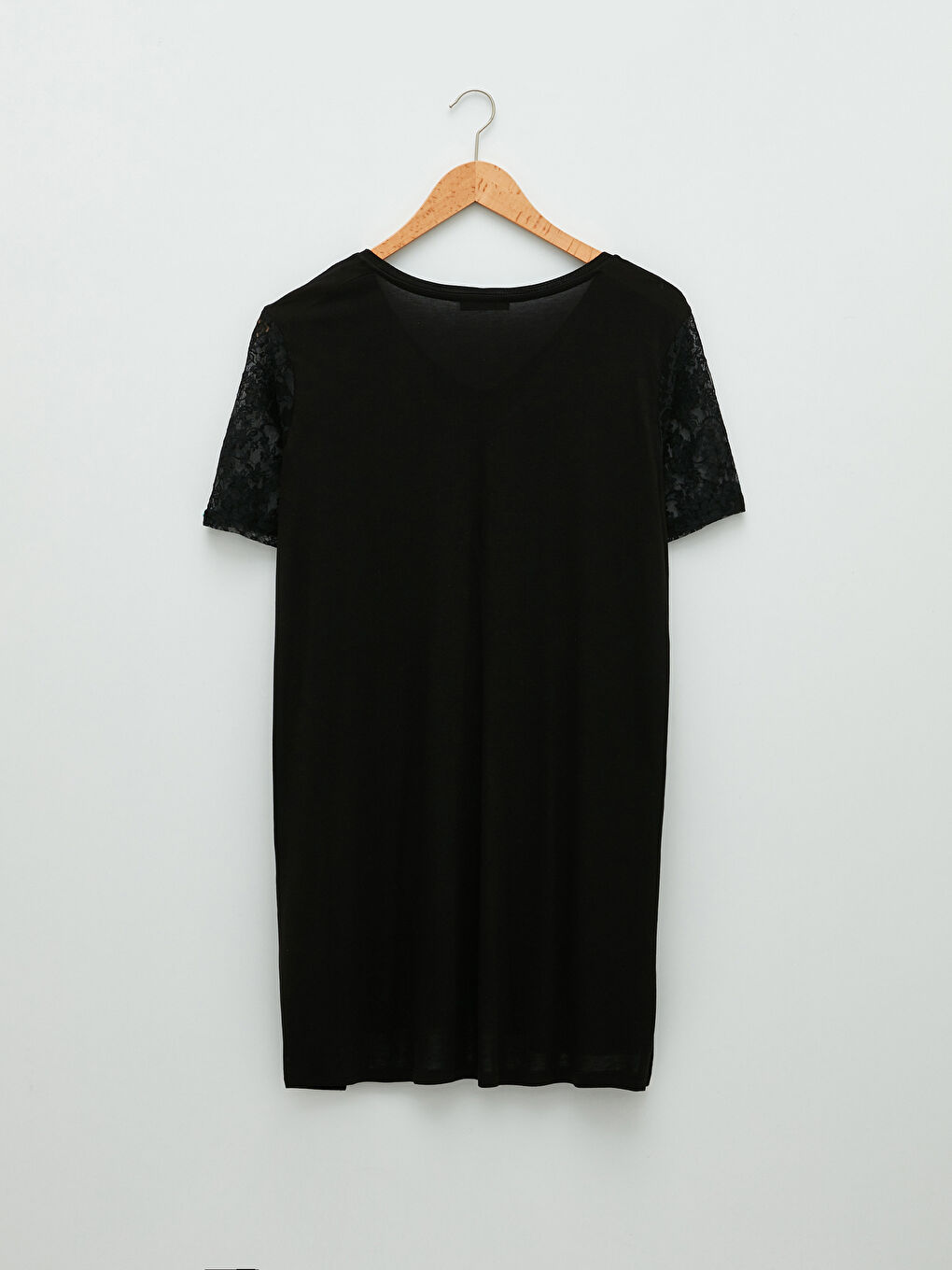 Siyah Büyük Beden V Yaka Düz Kısa Kollu Kadın Tişört-16