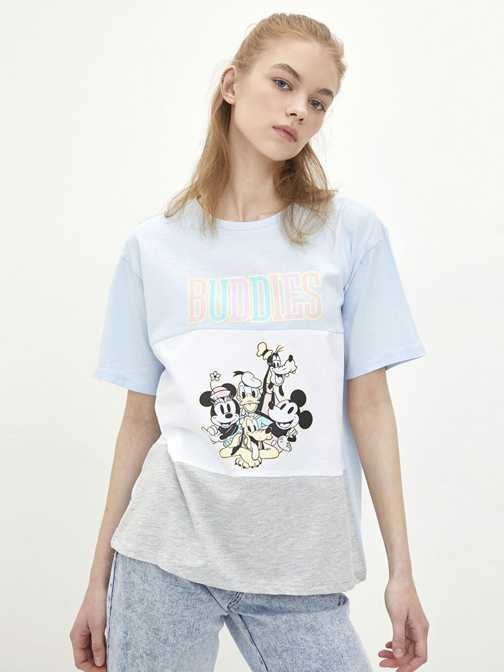 Crew Neck Mickey Mouse Printed Short Sleeve Cotton Women's T-Shirt-1